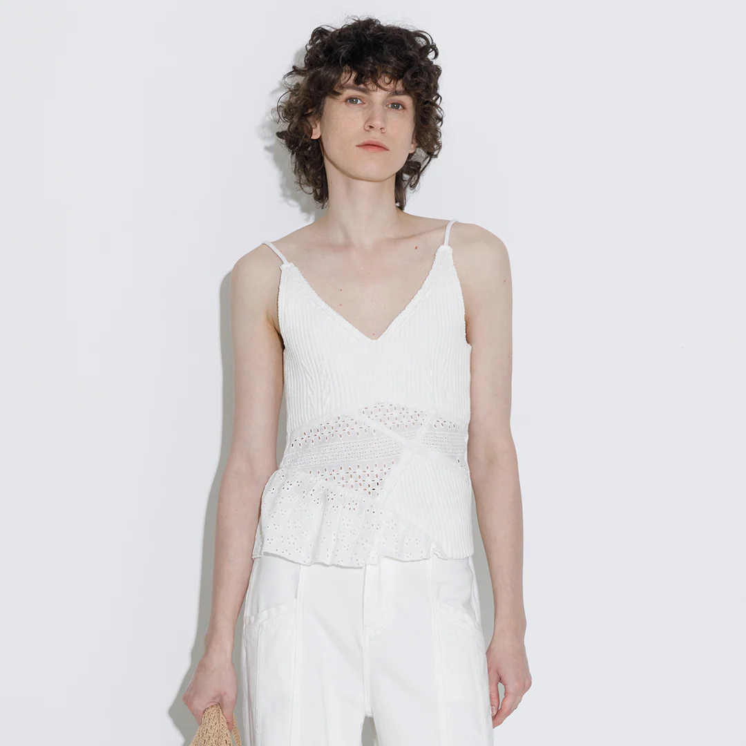 100% Cotton Lace-Detail Knitted Cami Top - Image 7