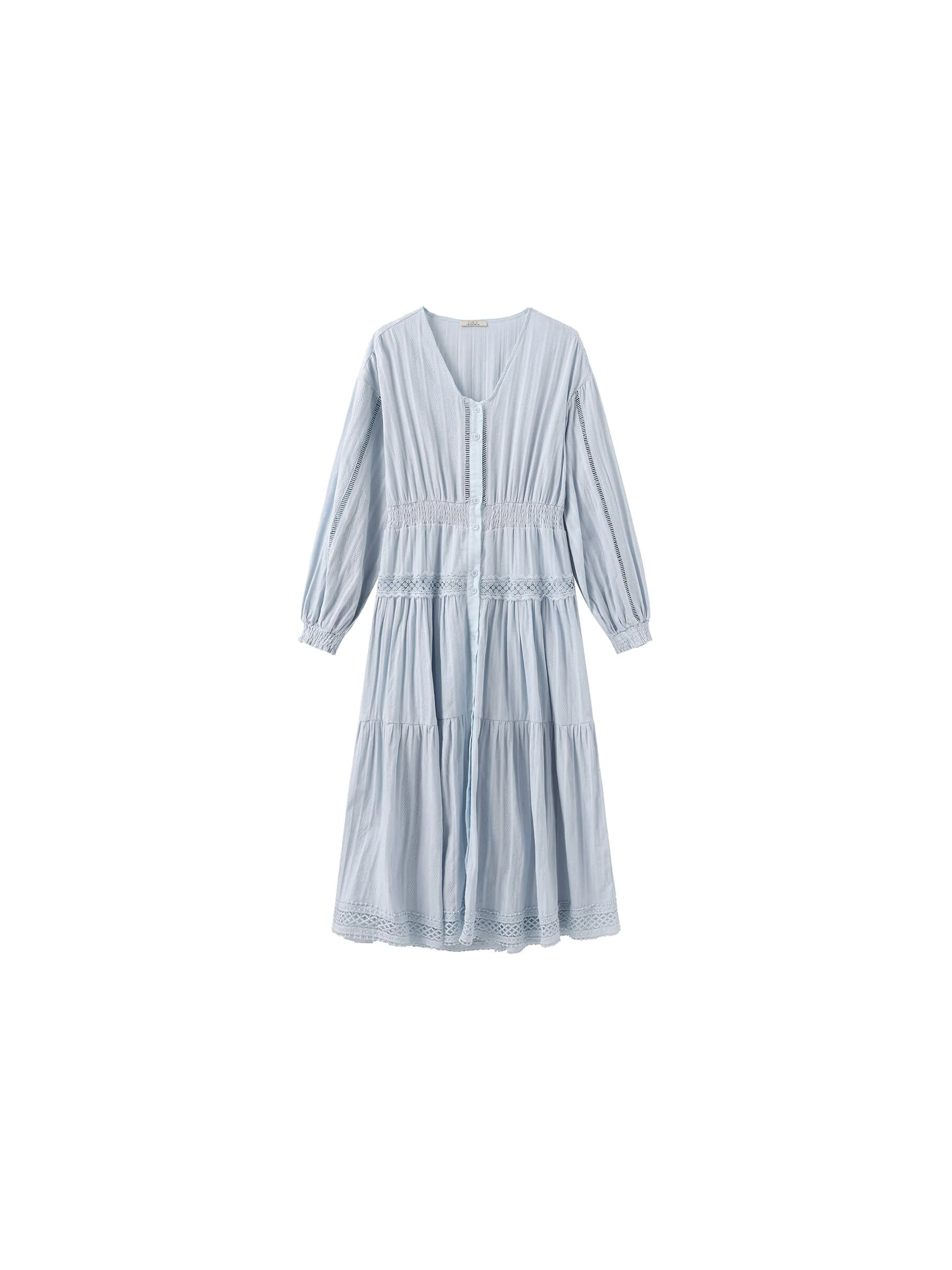 100% Cotton Lace Hollow V-Neck Waist-Cinched Maxi Dress - Image 15