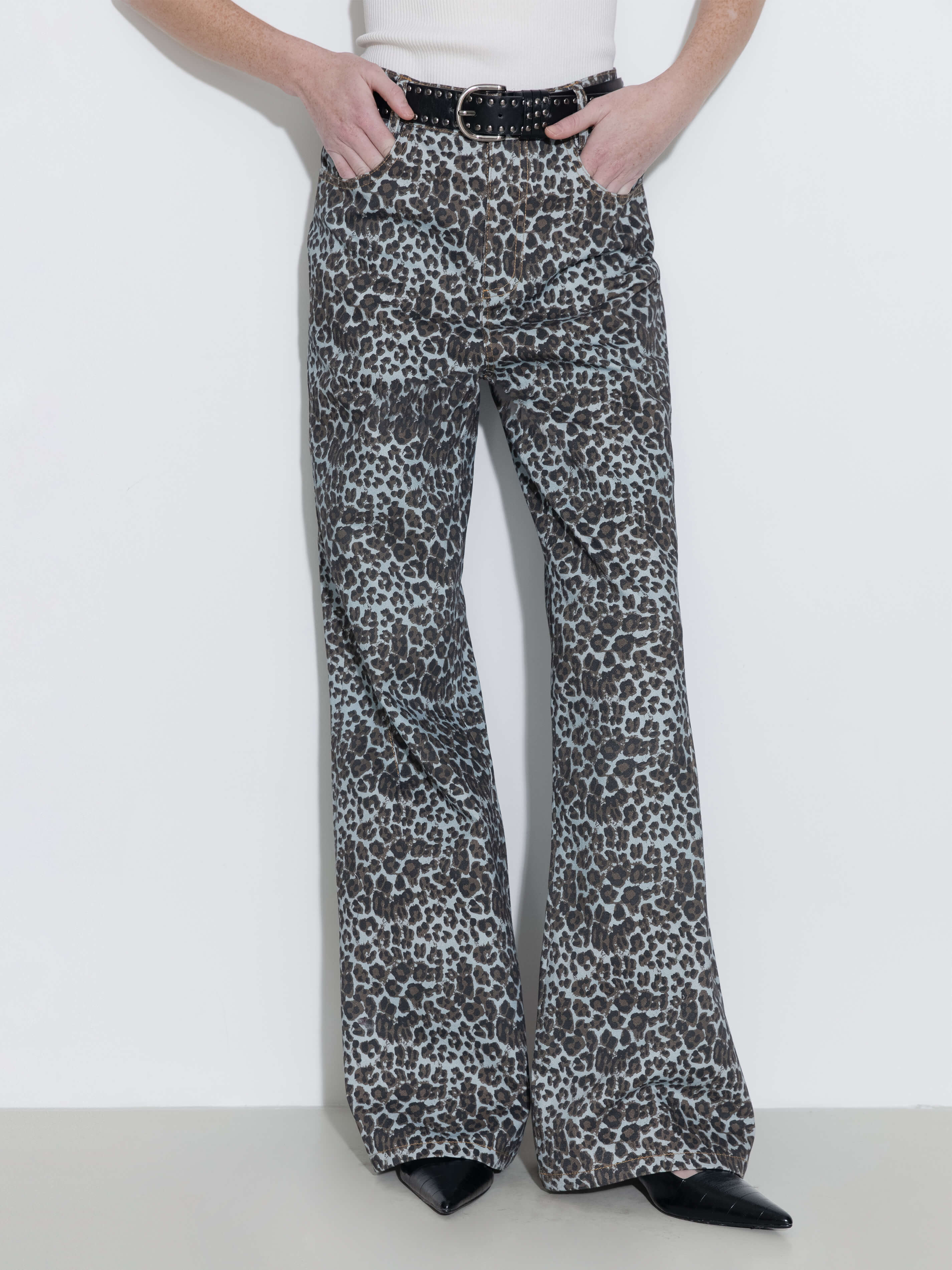 100% Cotton Leopard Print Flared Trousers - Image 2