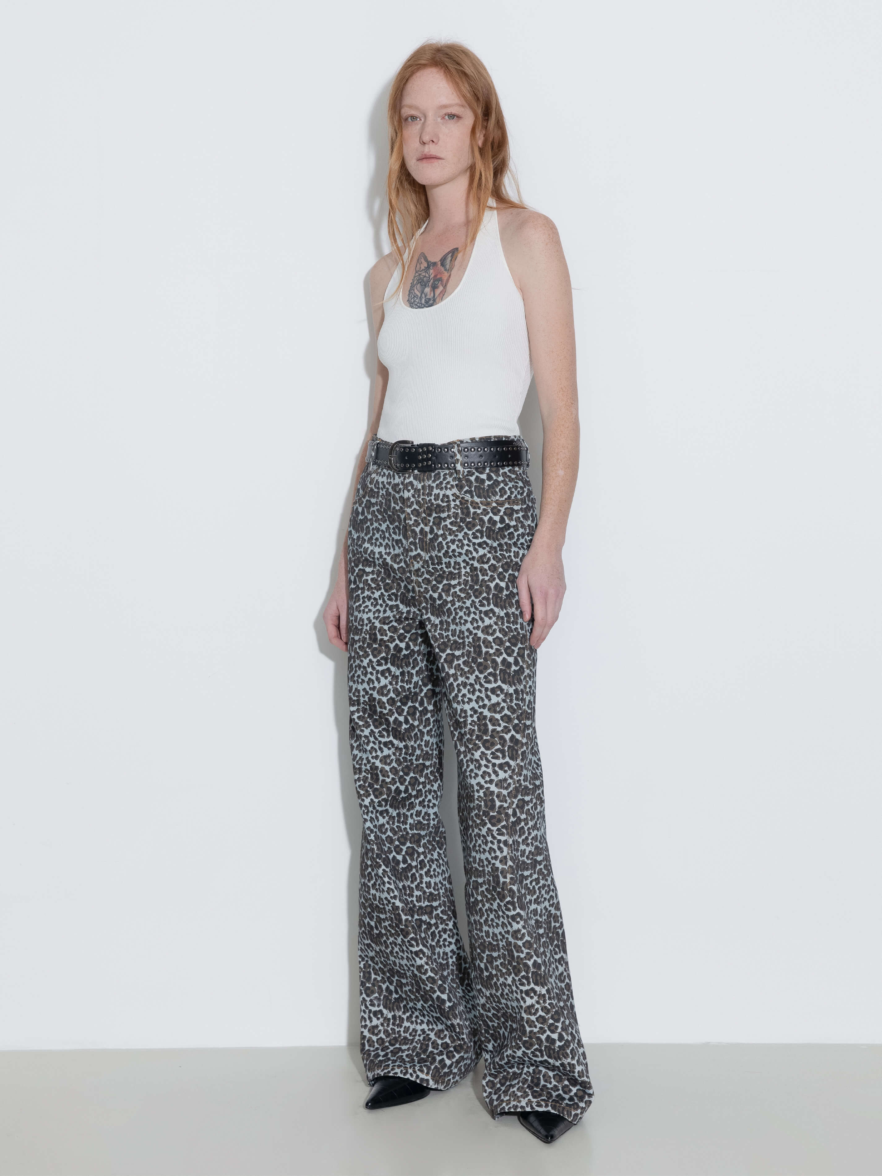 100% Cotton Leopard Print Flared Trousers - Image 3