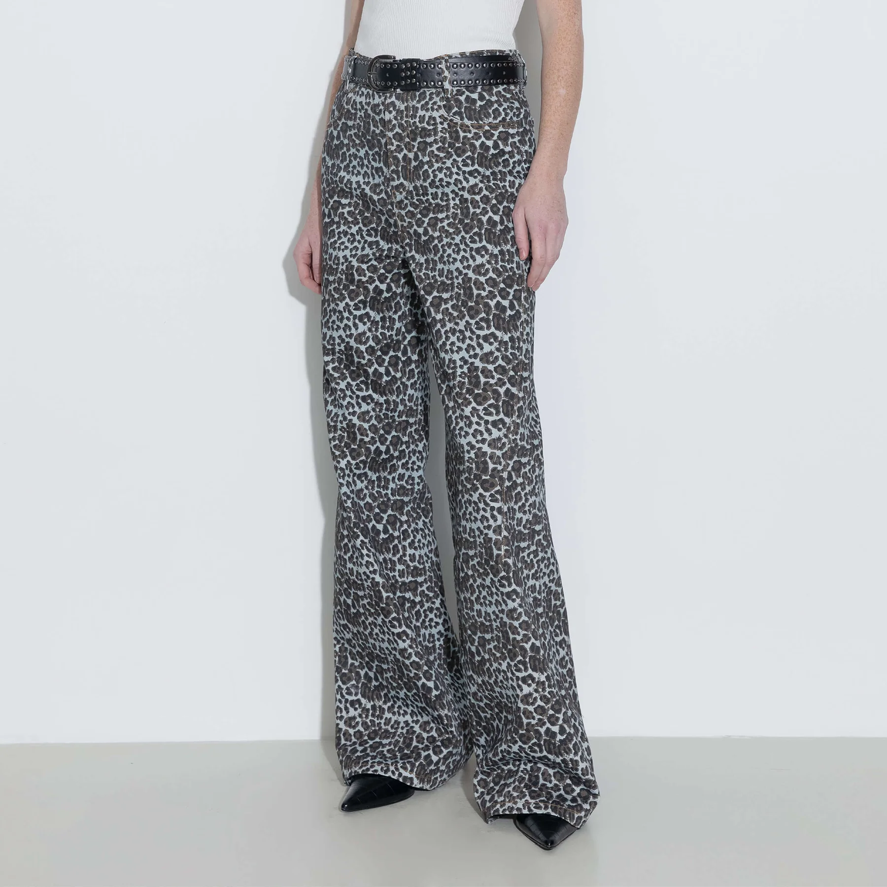 100% Cotton Leopard Print Flared Trousers - Image 4