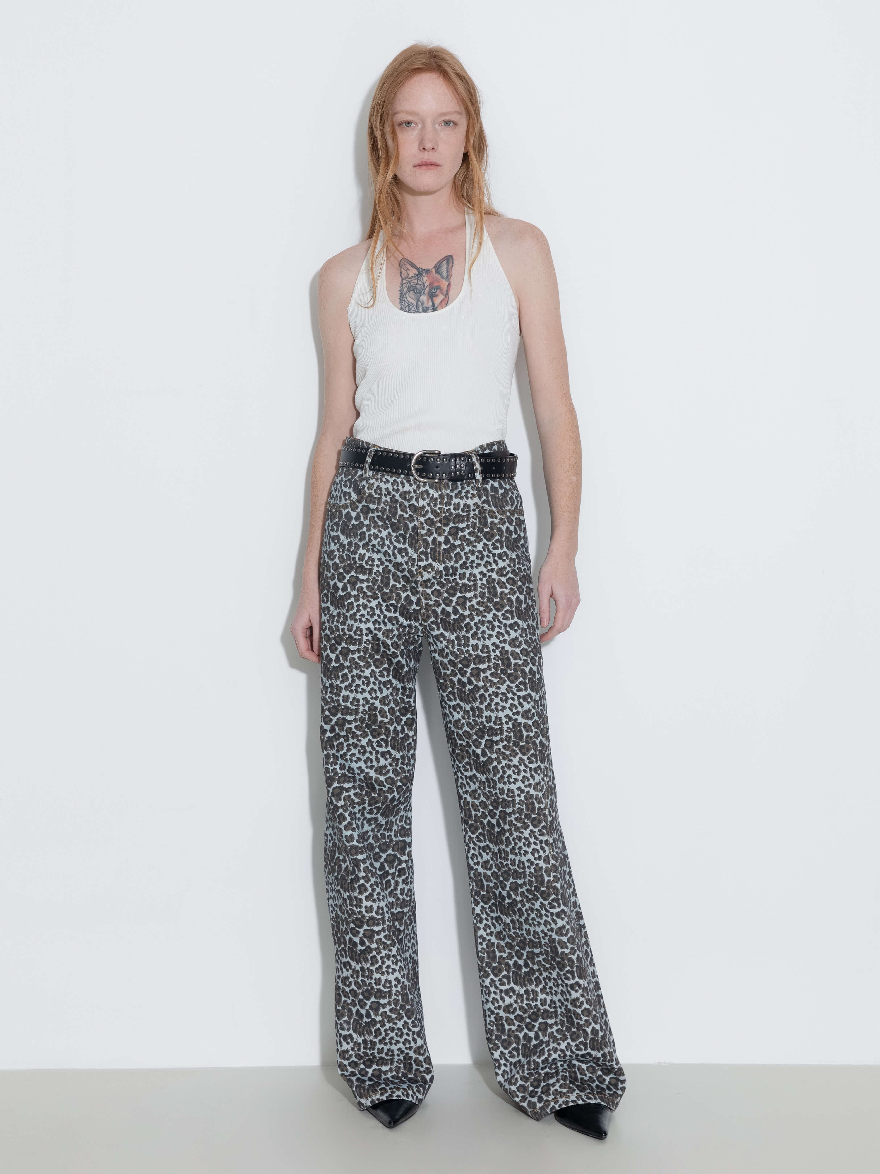 100% Cotton Leopard Print Flared Trousers - Image 5