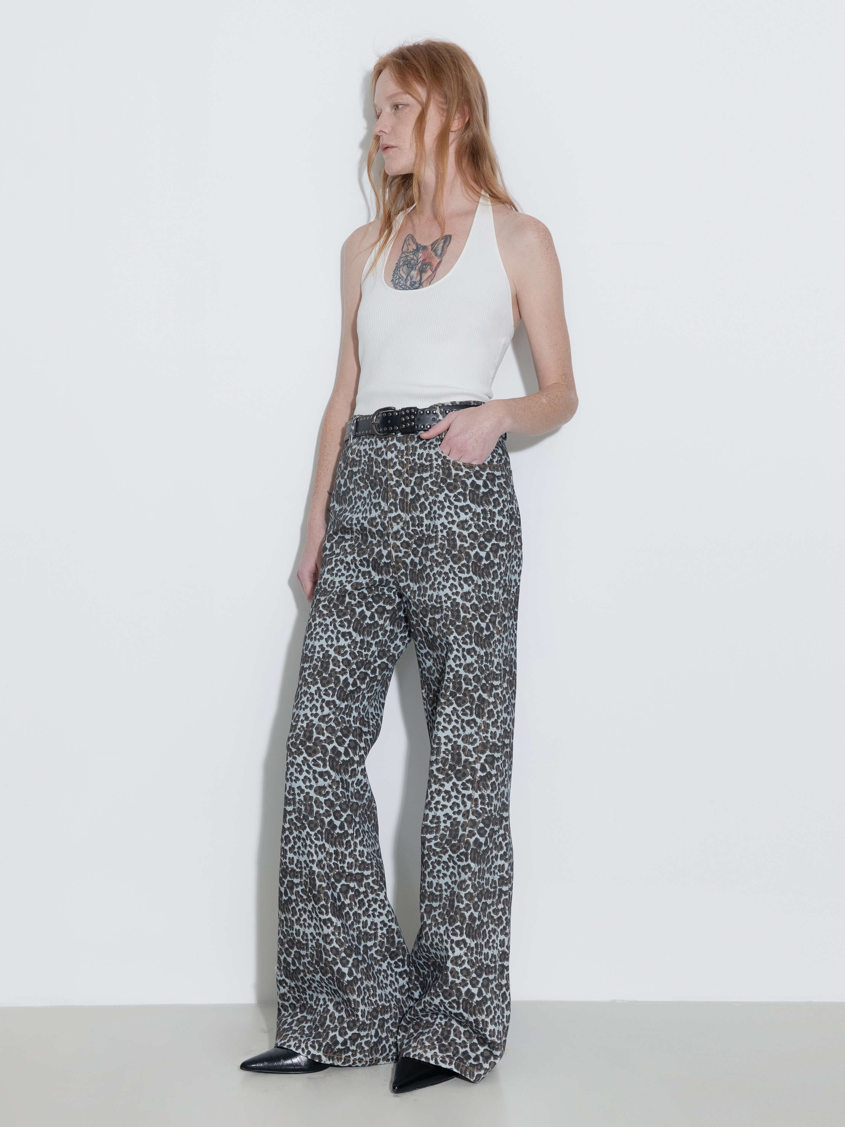 100% Cotton Leopard Print Flared Trousers - Image 6