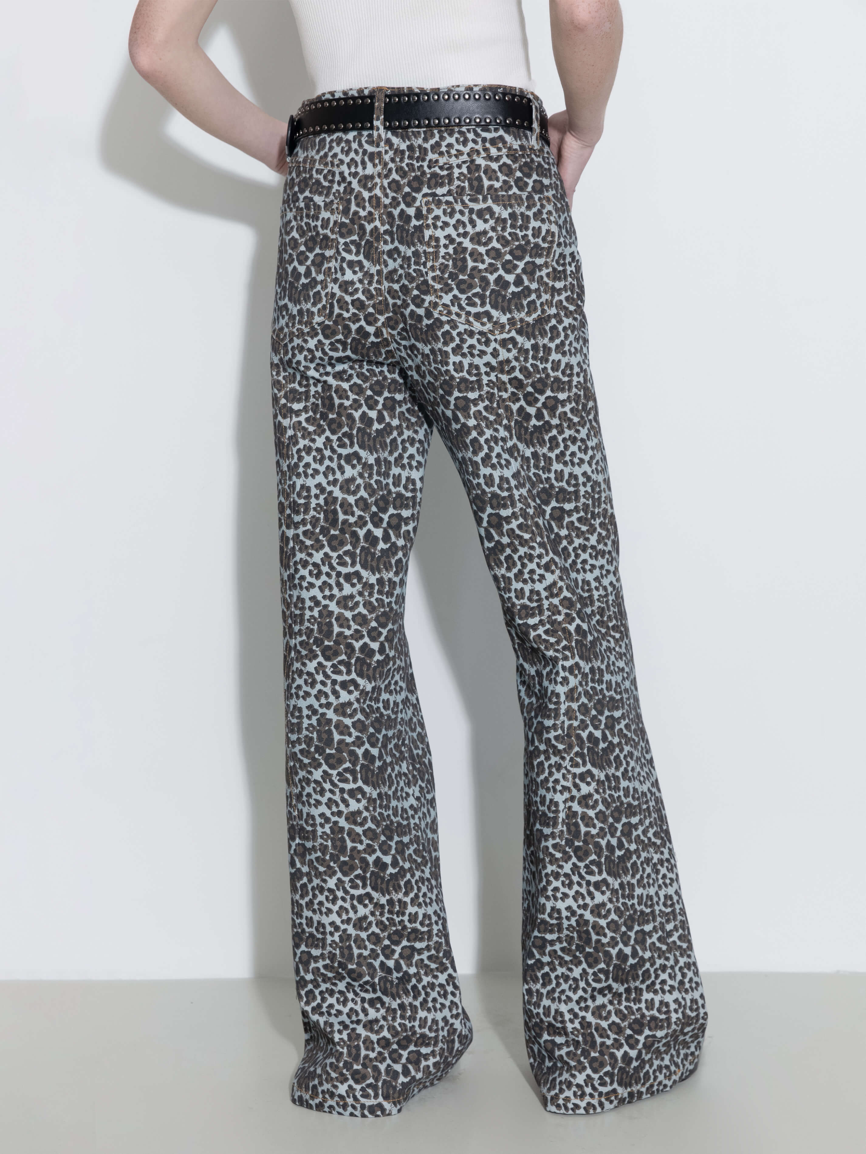 100% Cotton Leopard Print Flared Trousers - Image 7