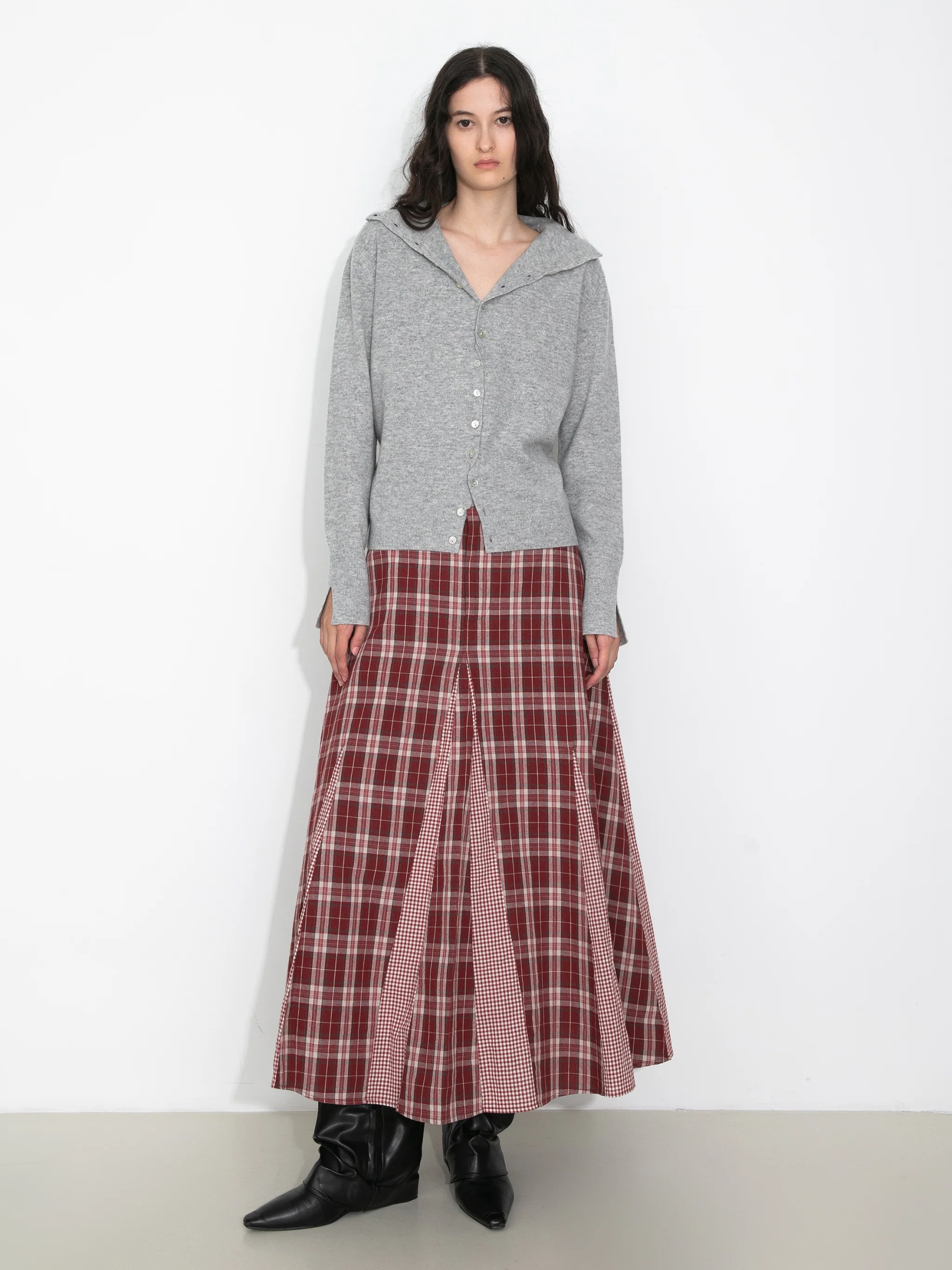 100% Cotton Patchwork Check A-Line Maxi Skirt - Image 11