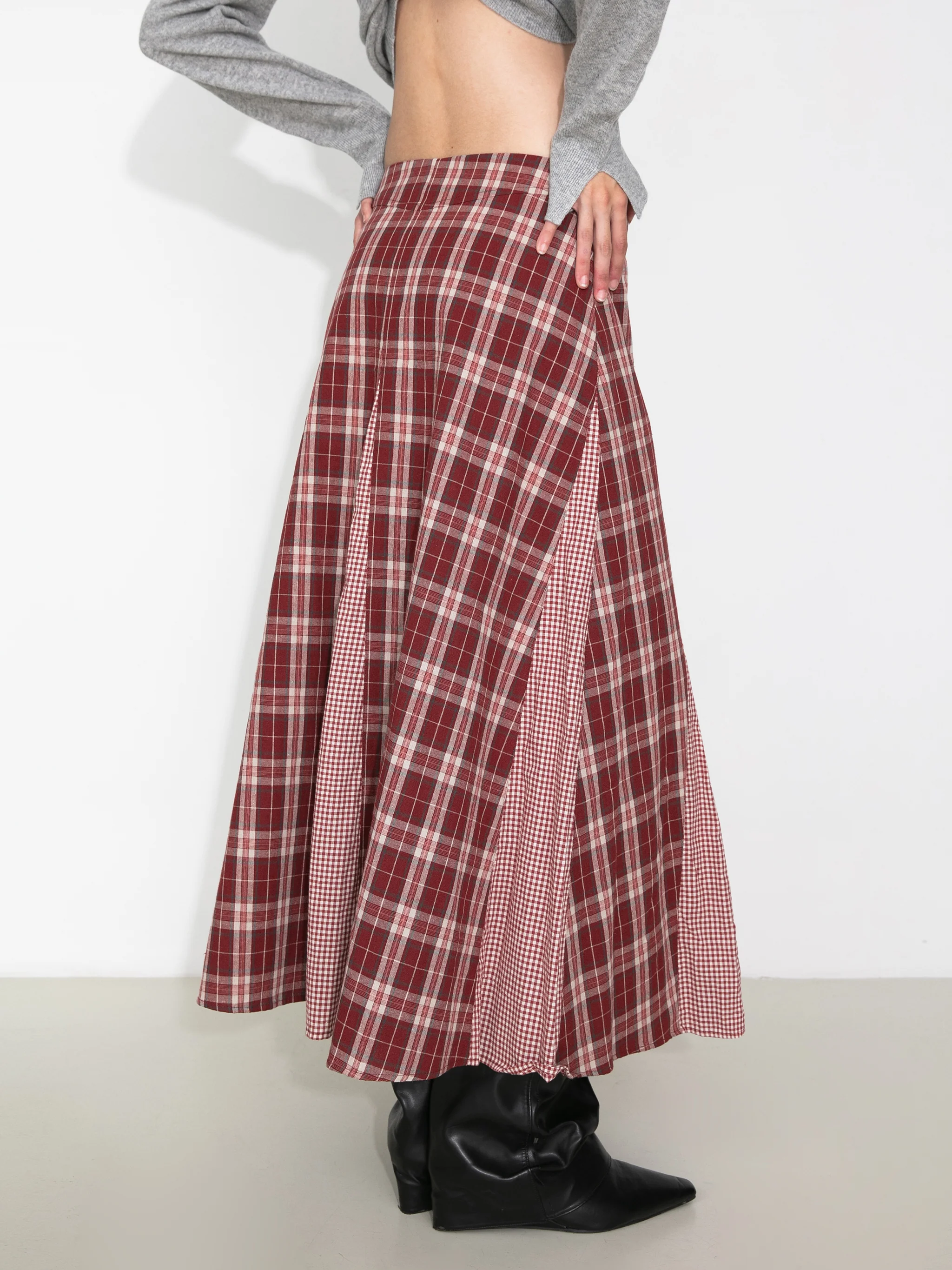 100% Cotton Patchwork Check A-Line Maxi Skirt - Image 12