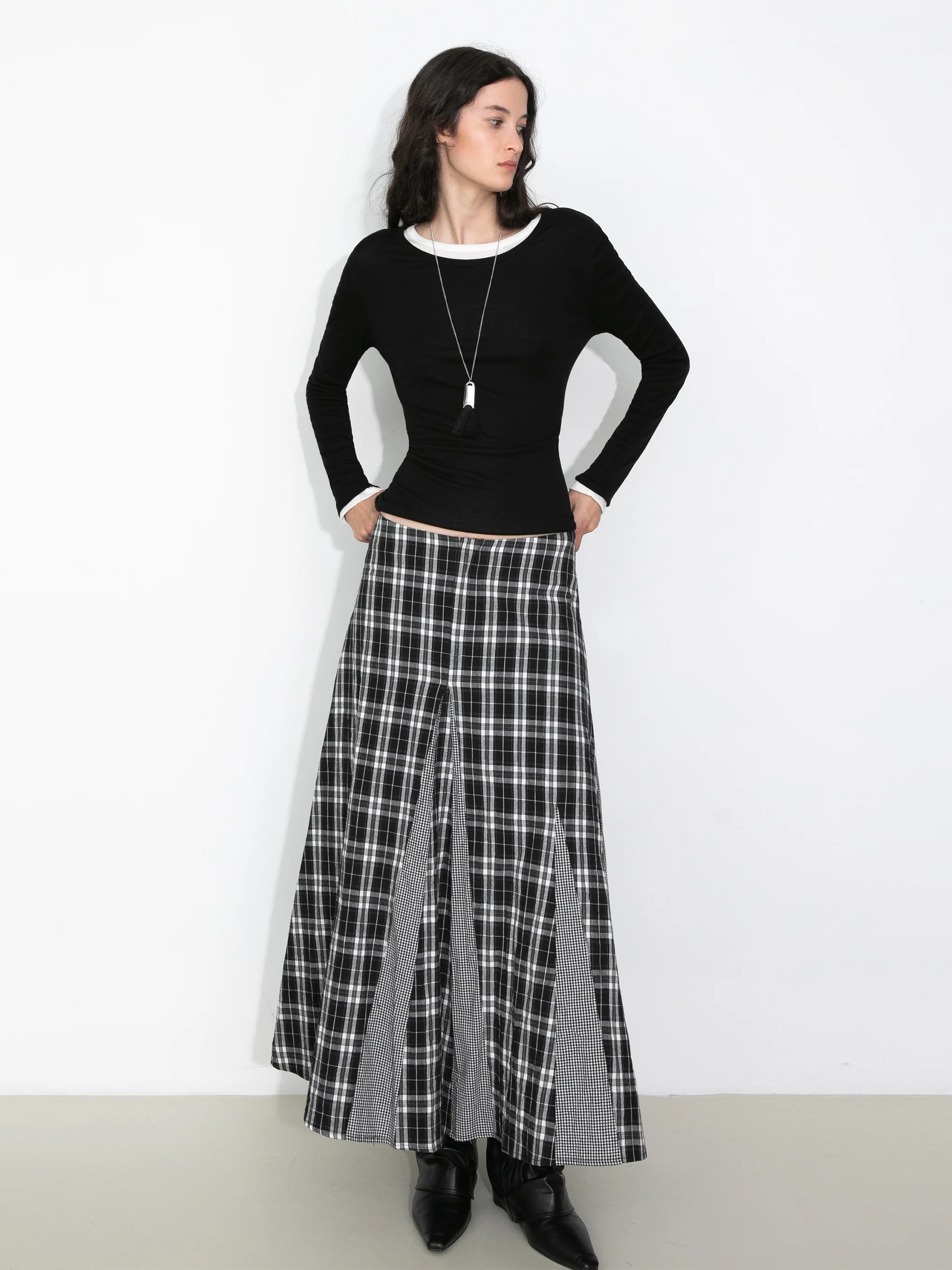 100% Cotton Patchwork Check A-Line Maxi Skirt - Image 4
