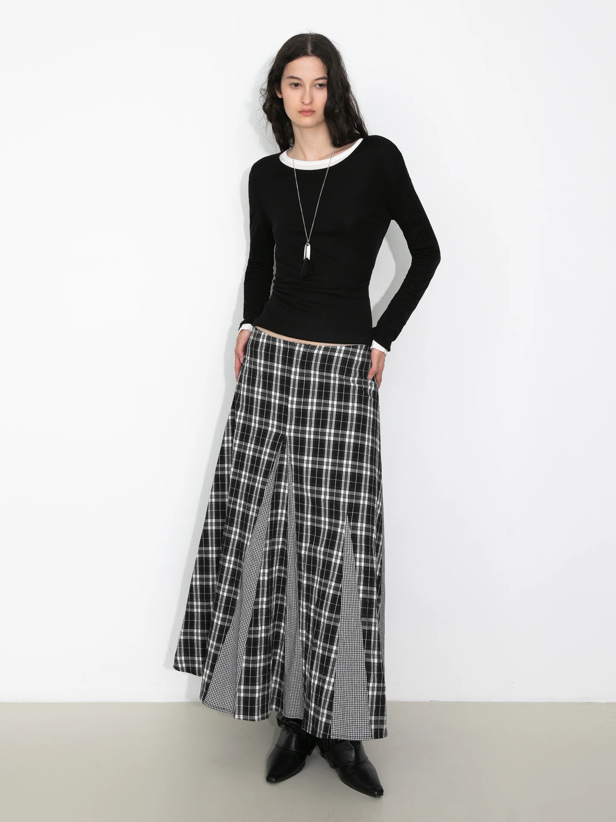 100% Cotton Patchwork Check A-Line Maxi Skirt - Image 5