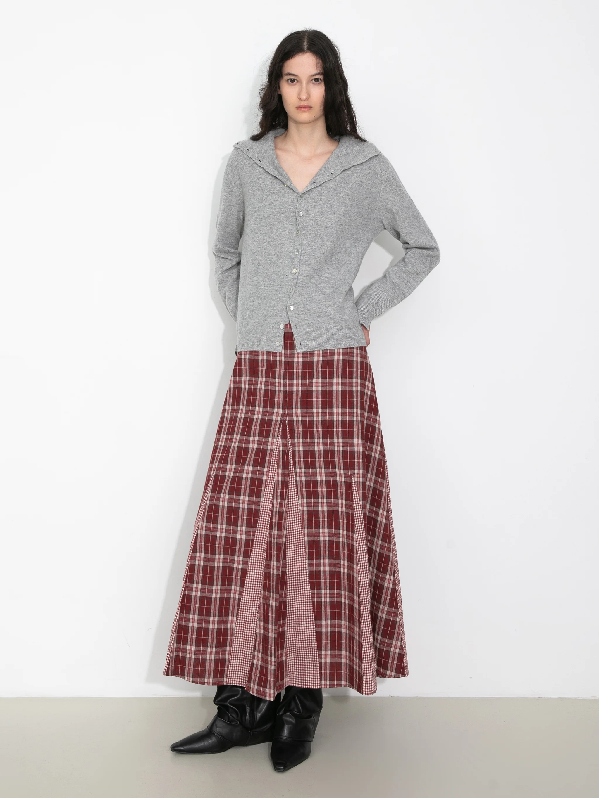 100% Cotton Patchwork Check A-Line Maxi Skirt - Image 7