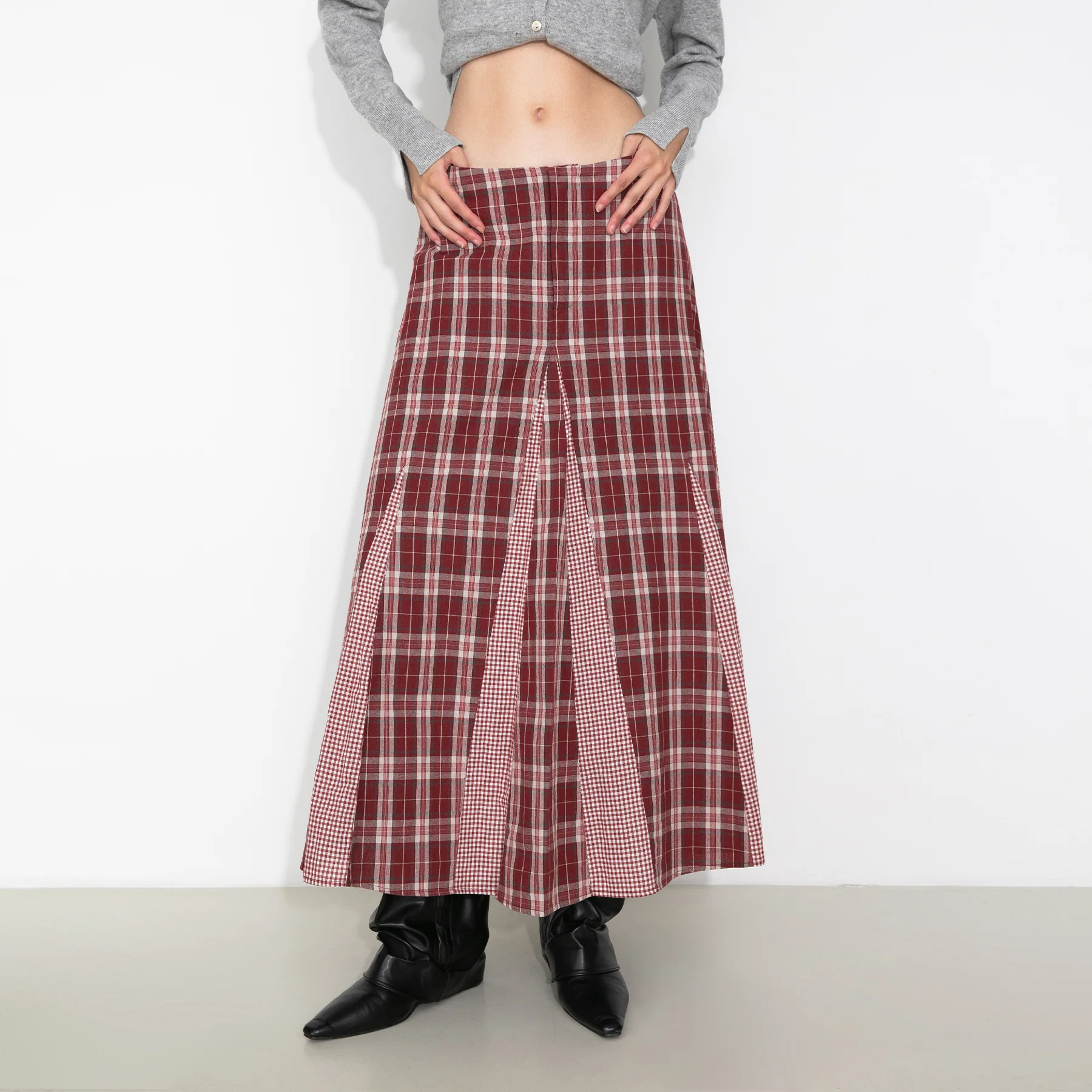 100% Cotton Patchwork Check A-Line Maxi Skirt - Image 9