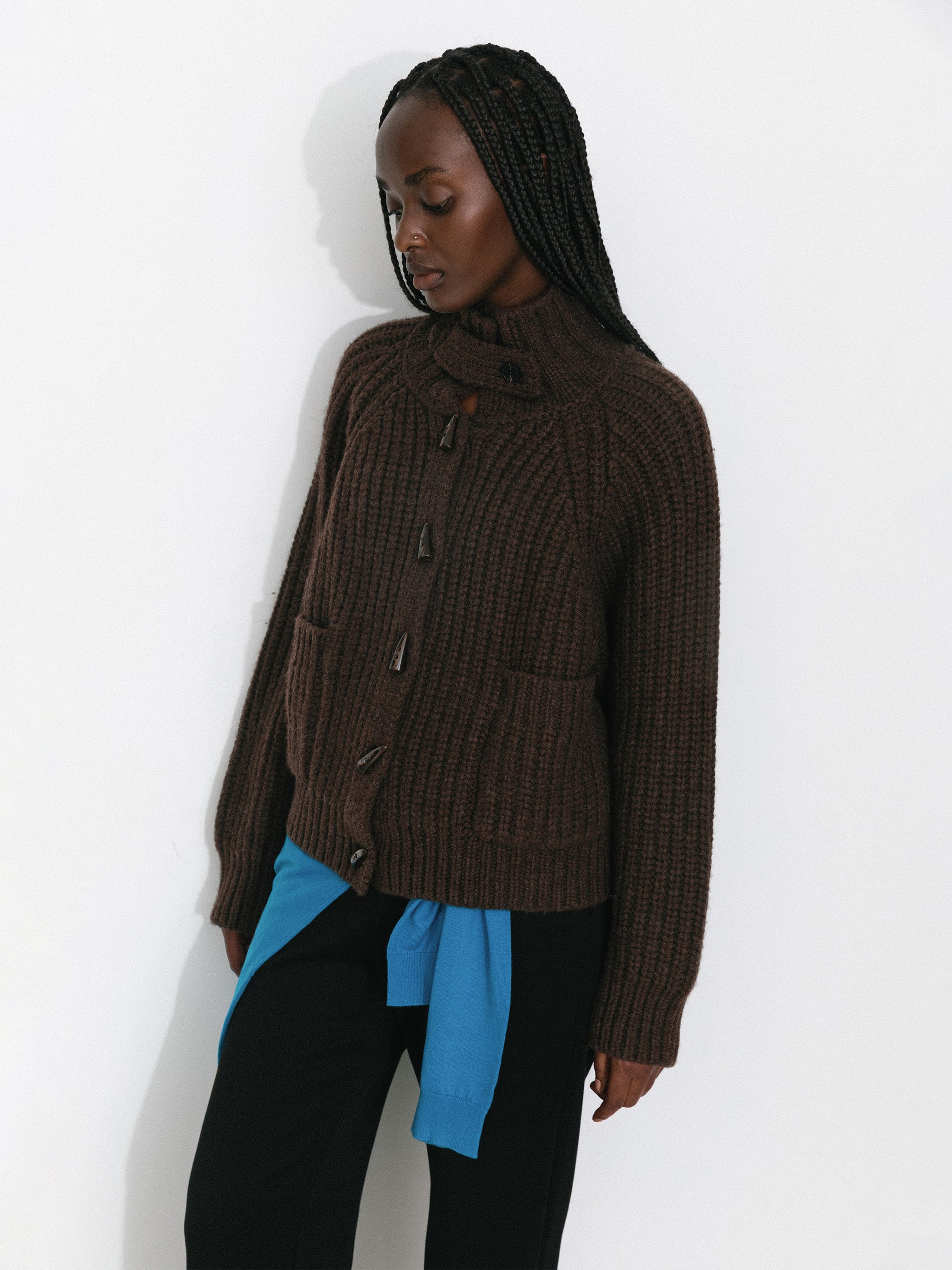 100% Wool Convertible Collar Short Cardigan Coat - Image 7