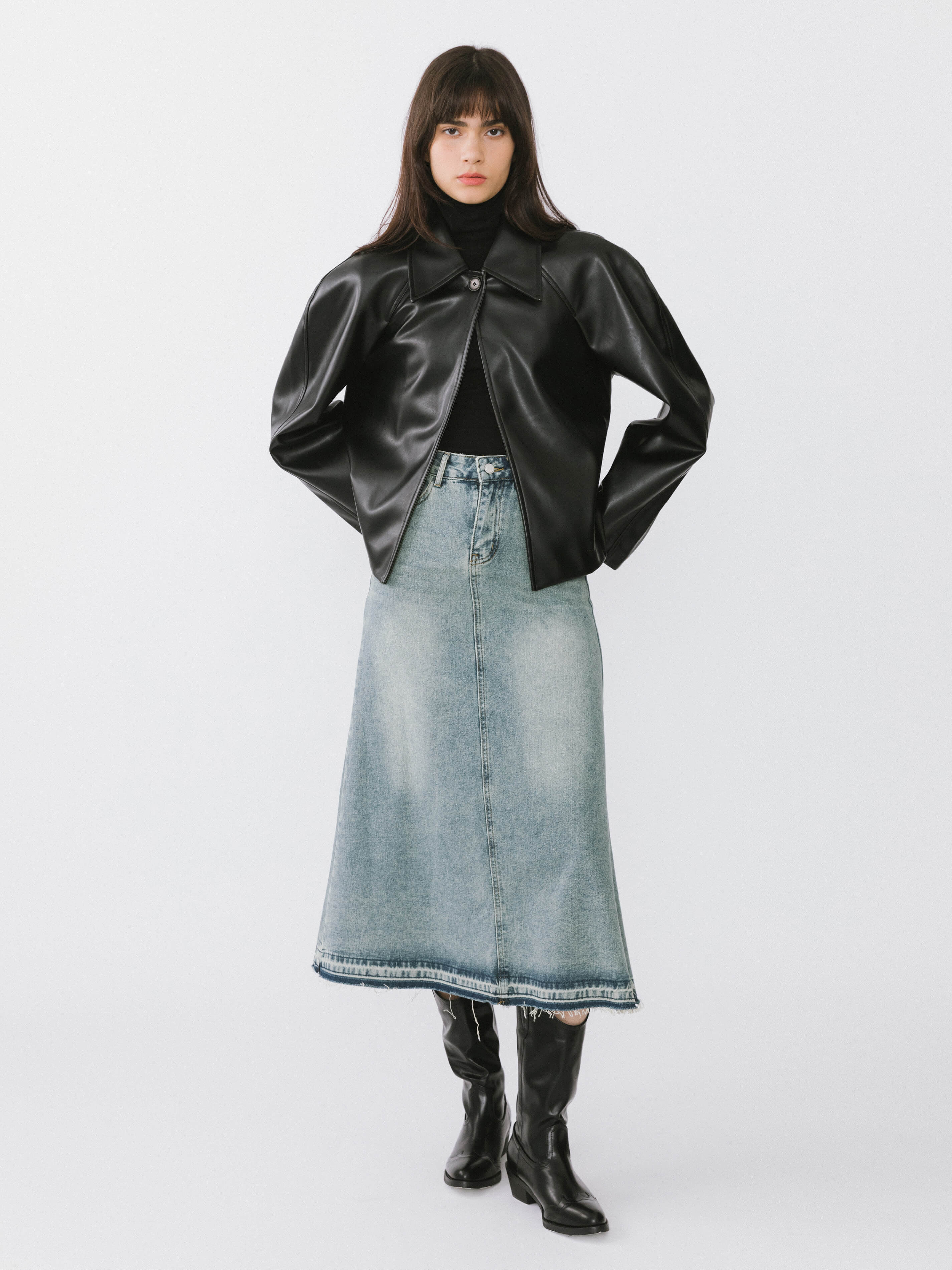 A-line Denim Maxi Skirt - Image 5