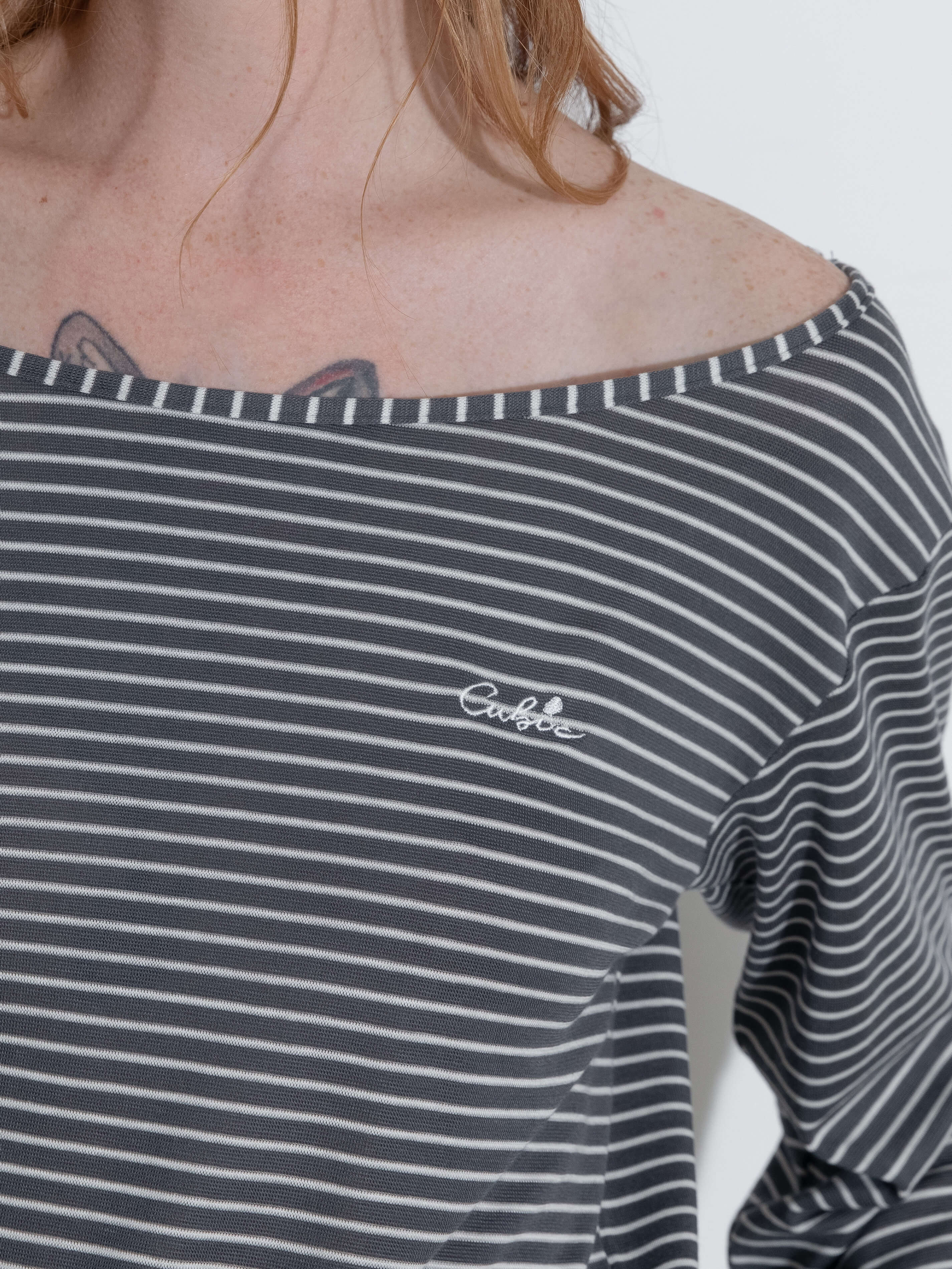 Adjustable Collar Oversized Stripe Long Sleeve Top - Image 13