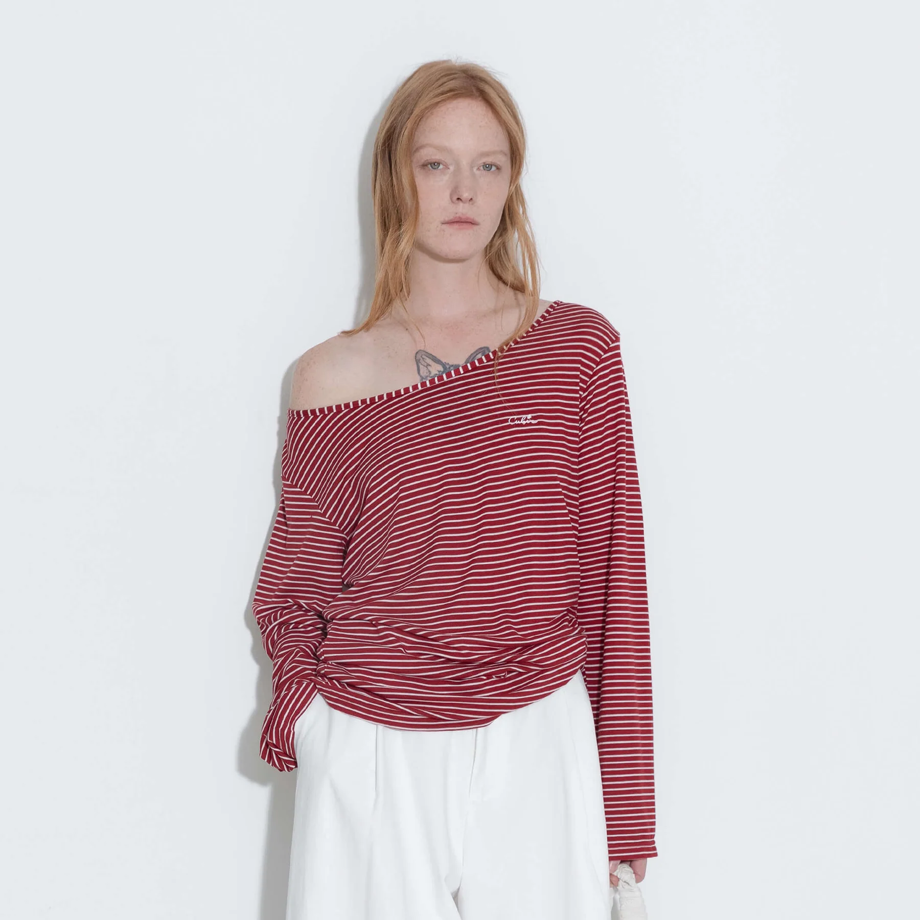 Adjustable Collar Oversized Stripe Long Sleeve Top - Image 5