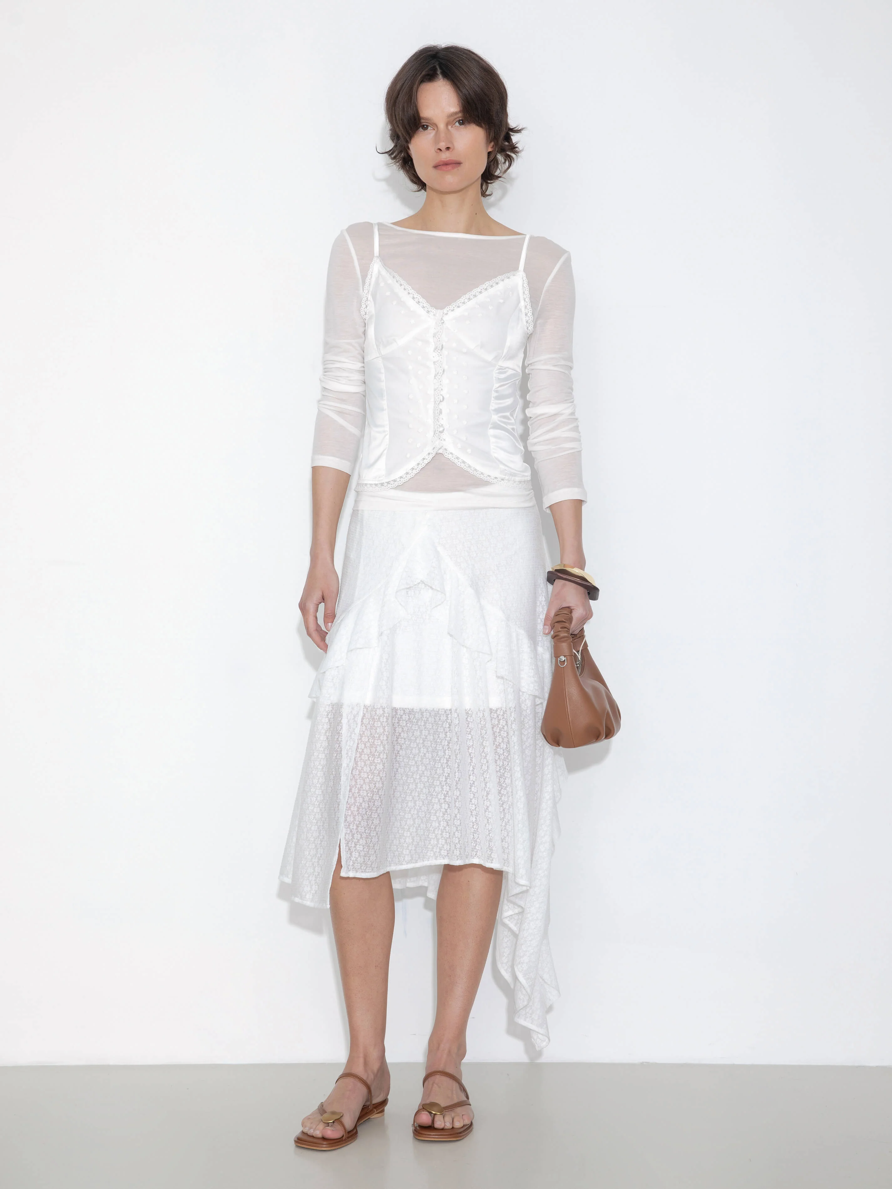 Asymmetrical Ruffled Floral Eyelet Skirt - Image 4