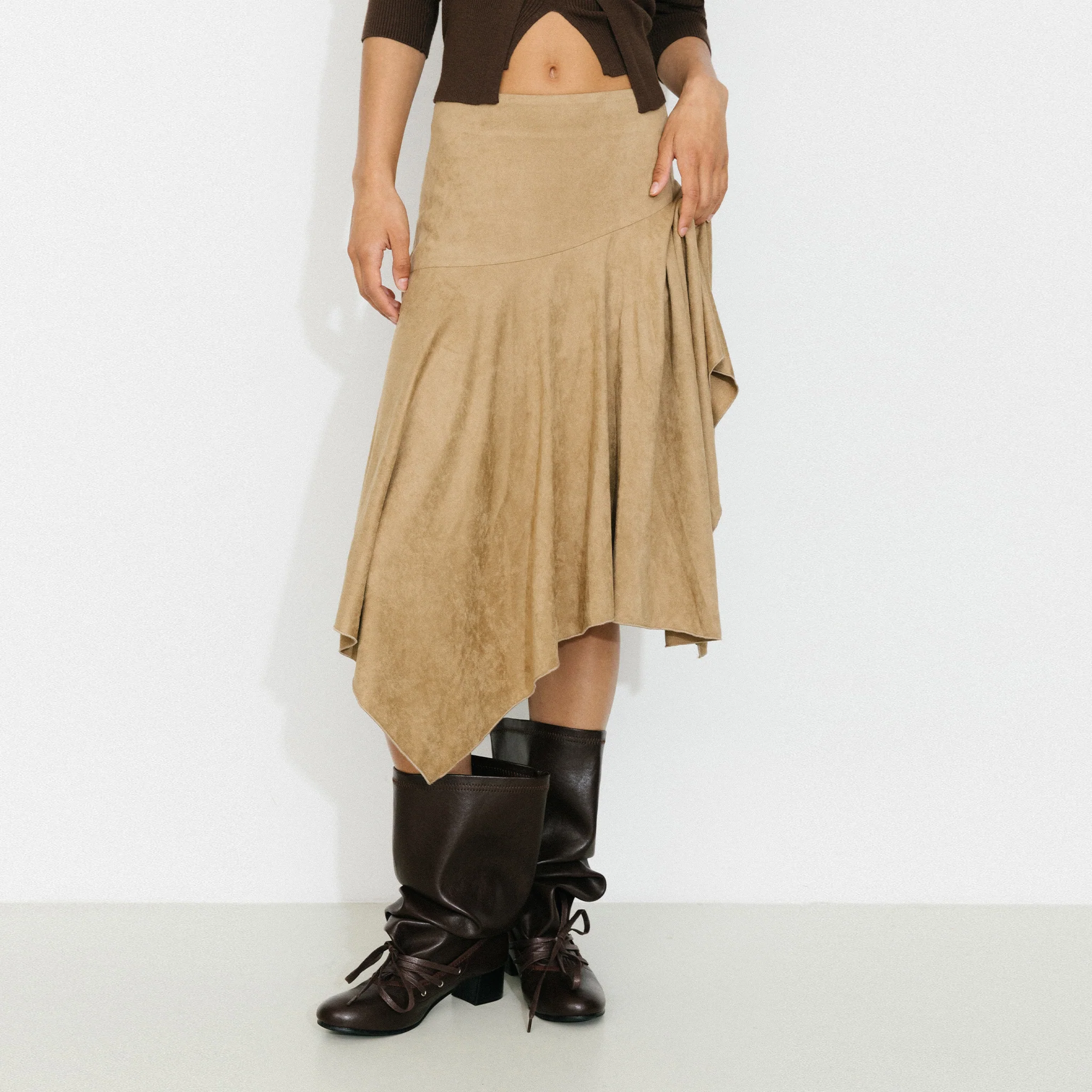 Asymmetrical Suede Skirt - Image 3