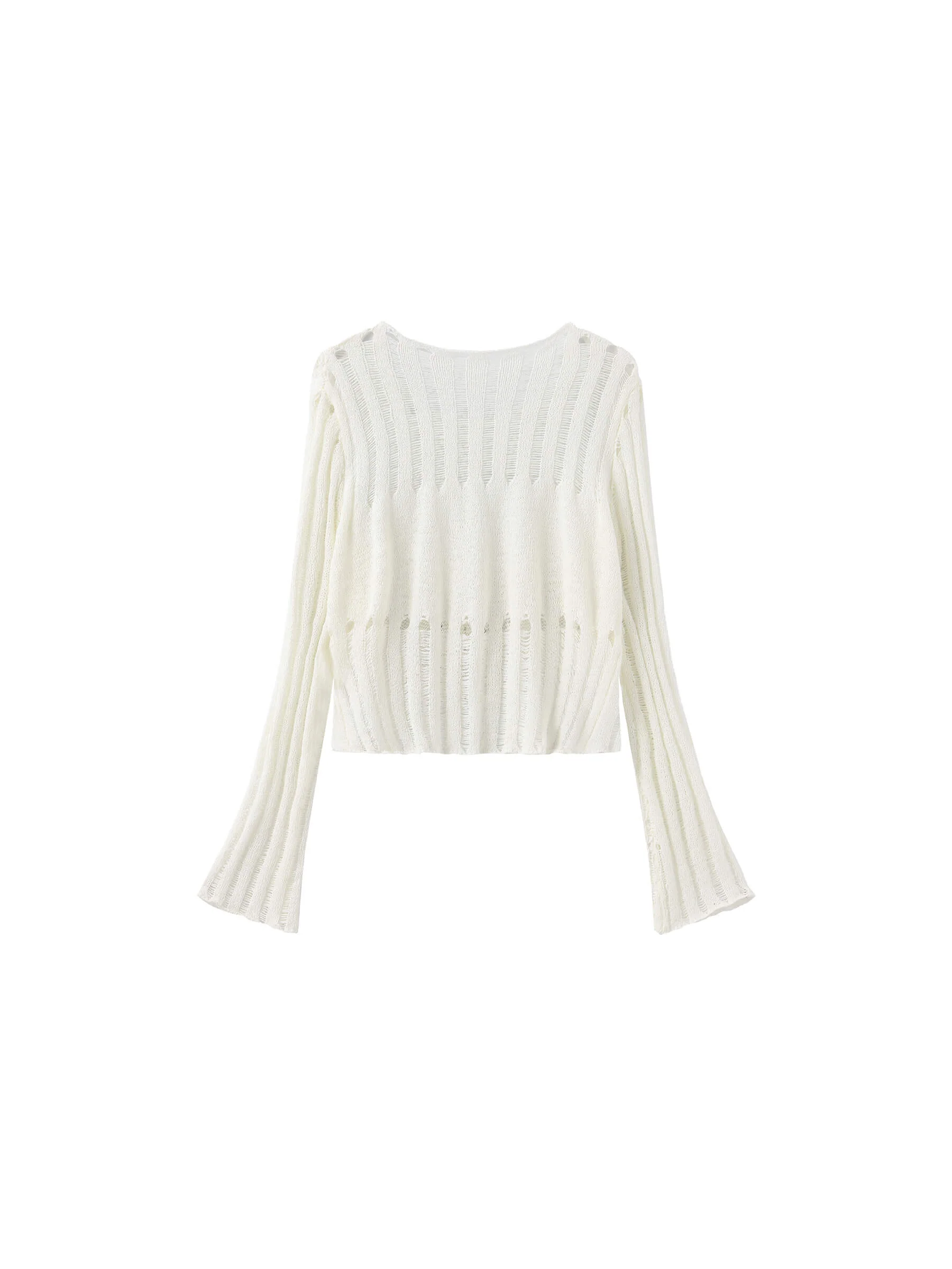 Beaded Hollow-Out Knit Top with Flare Sleeves - Image 18