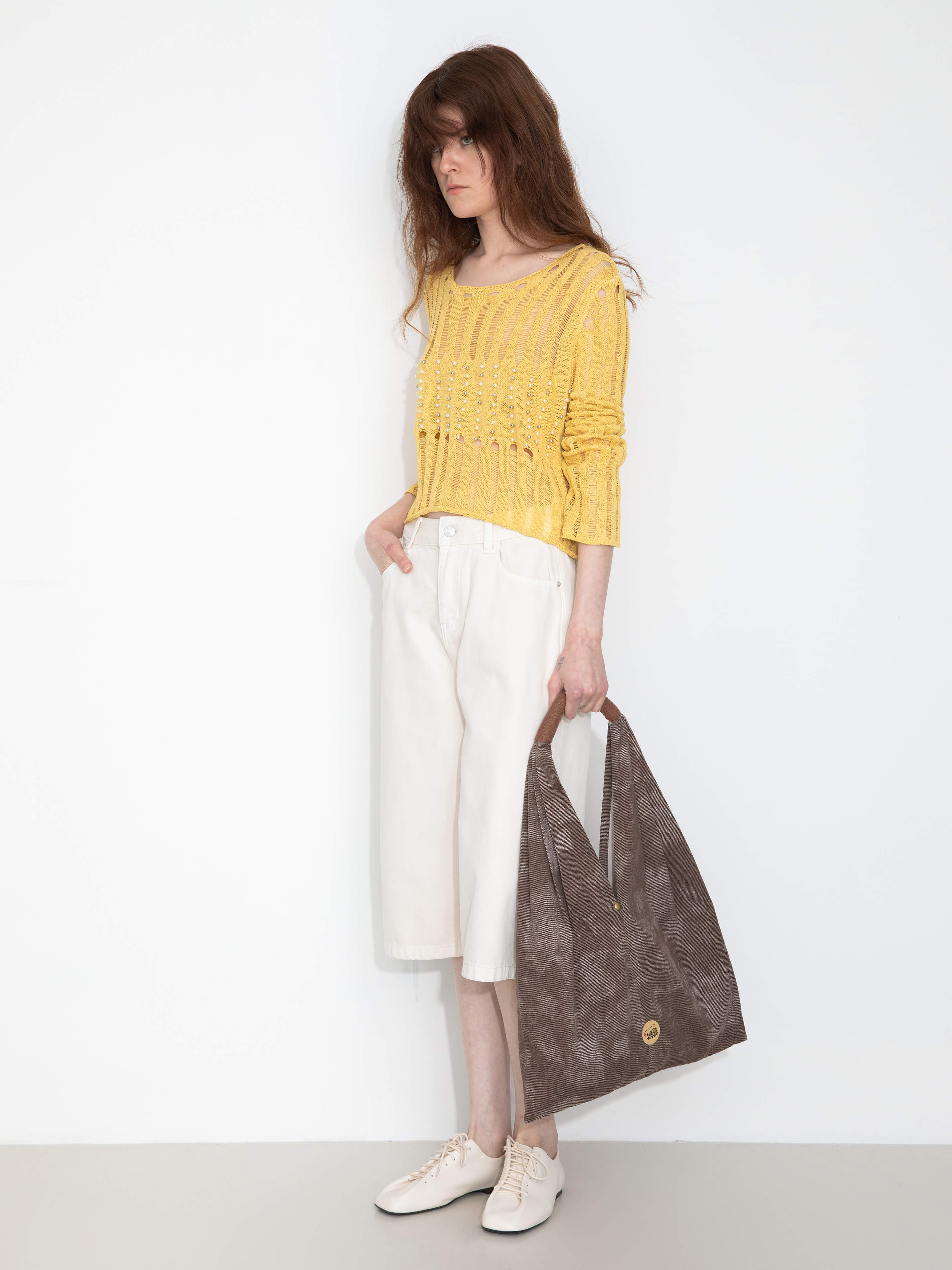 Beaded Hollow-Out Knit Top with Flare Sleeves - Image 4