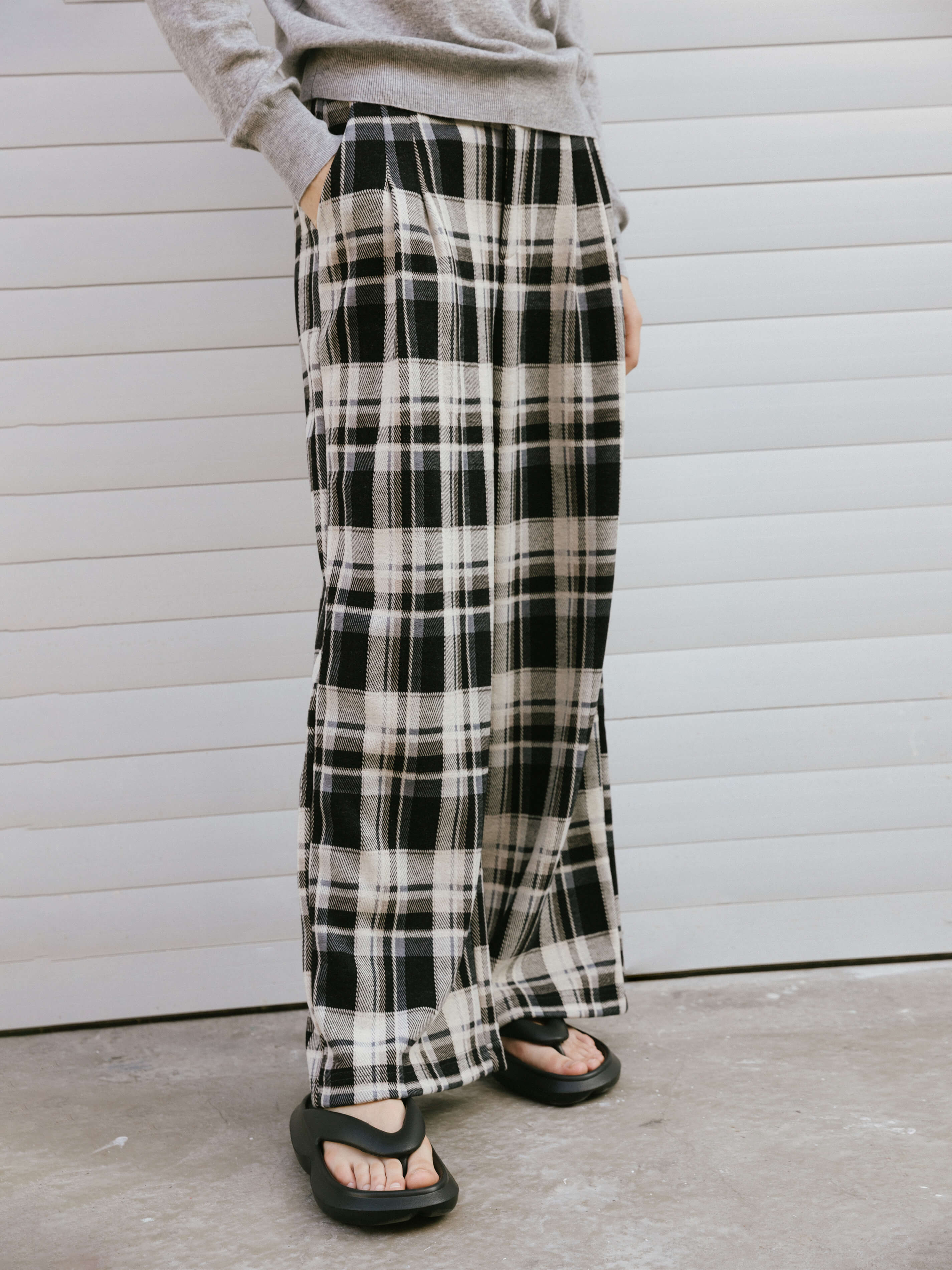 Black Checked Straight Trousers - Image 2