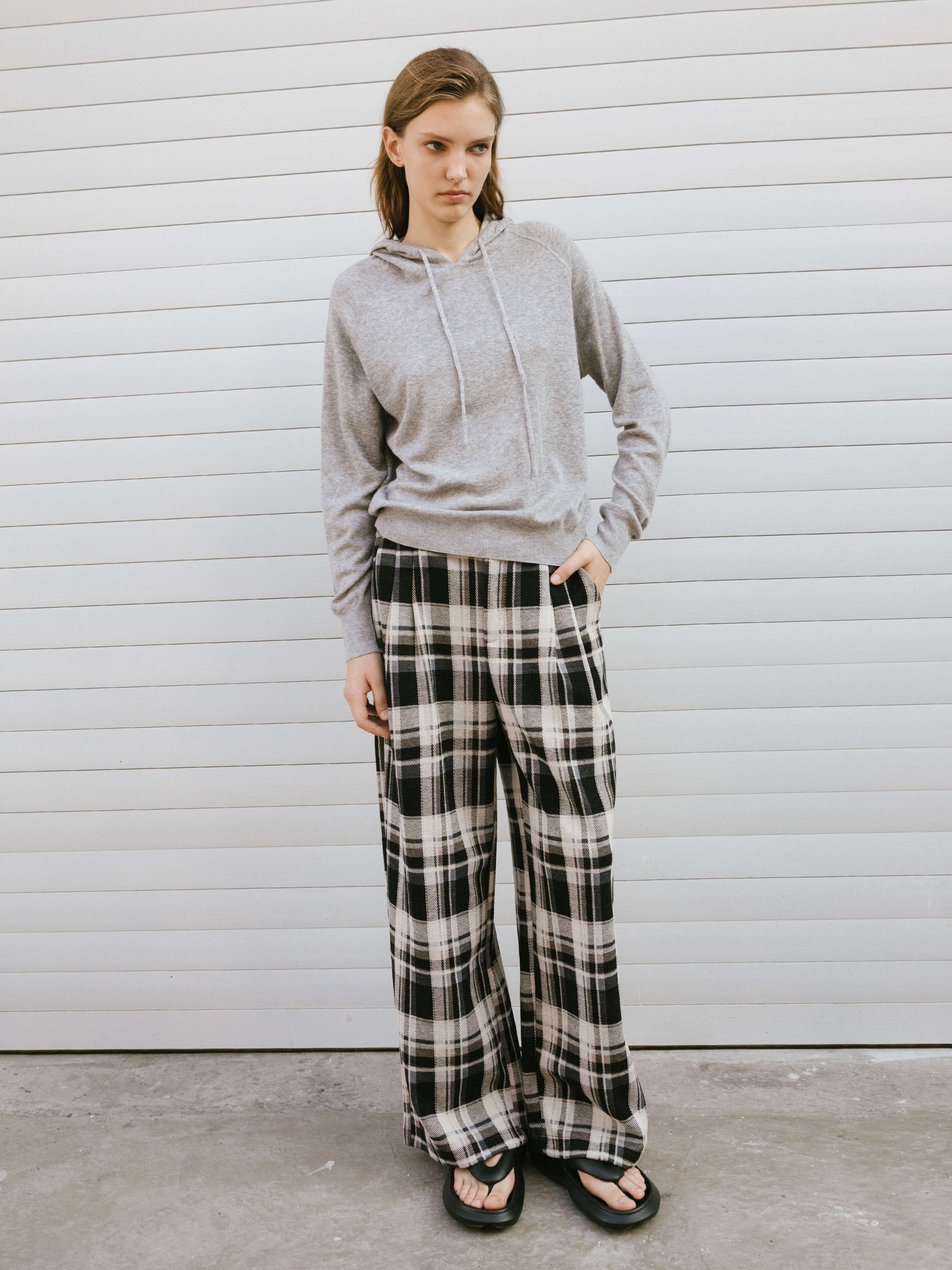 Black Checked Straight Trousers - Image 3