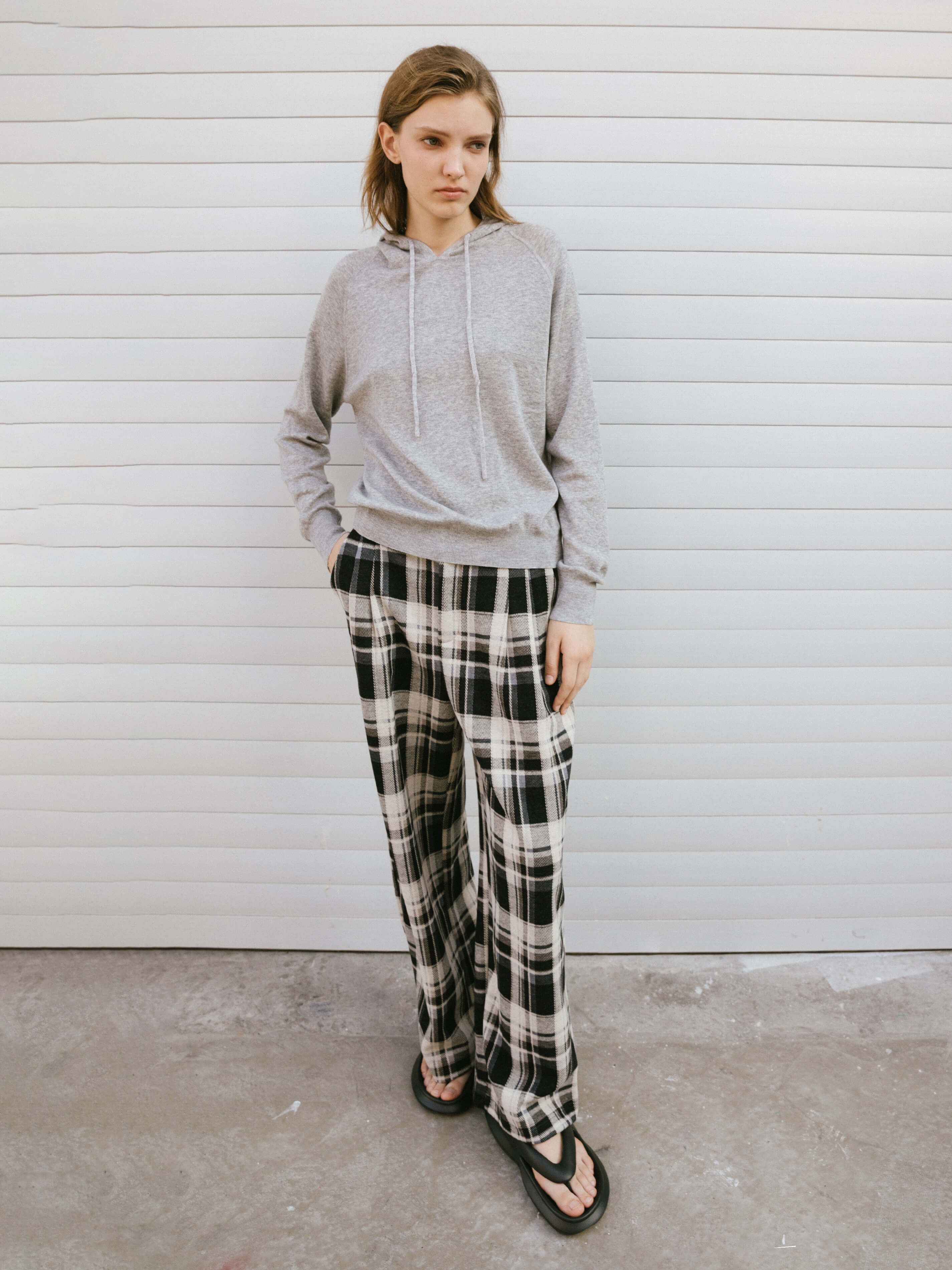 Black Checked Straight Trousers - Image 4