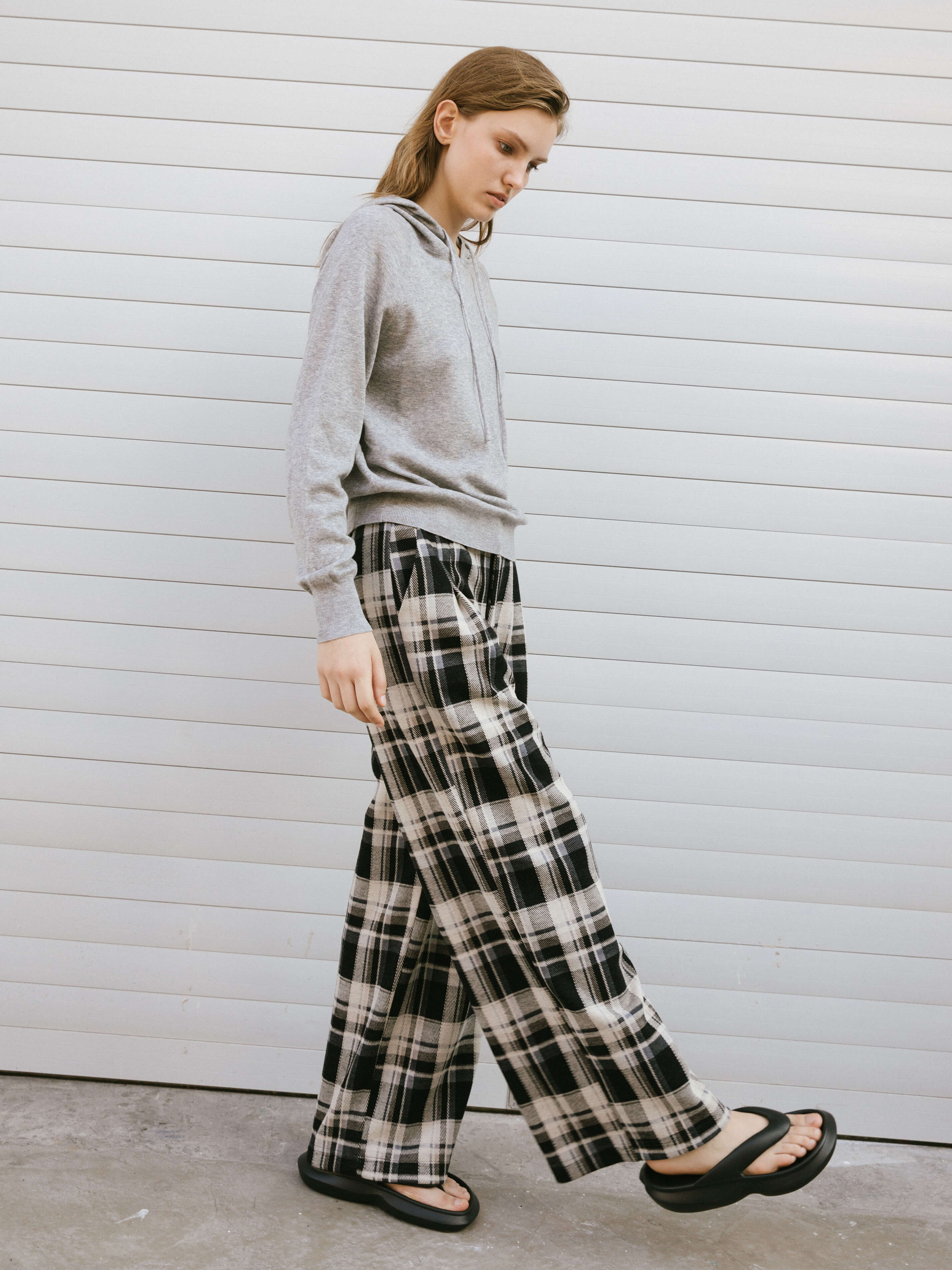Black Checked Straight Trousers - Image 5