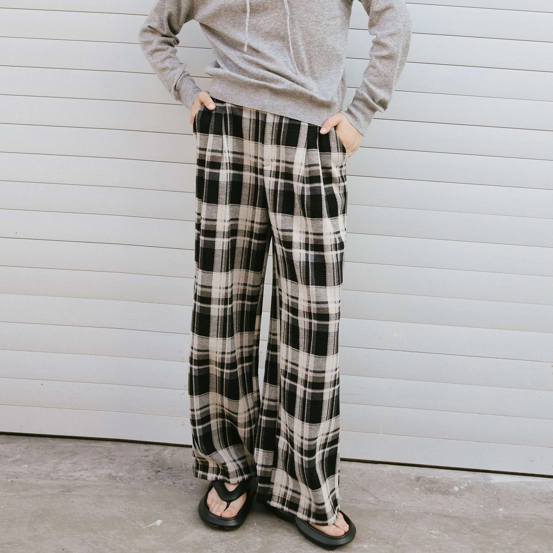 Black Checked Straight Trousers - Image 7