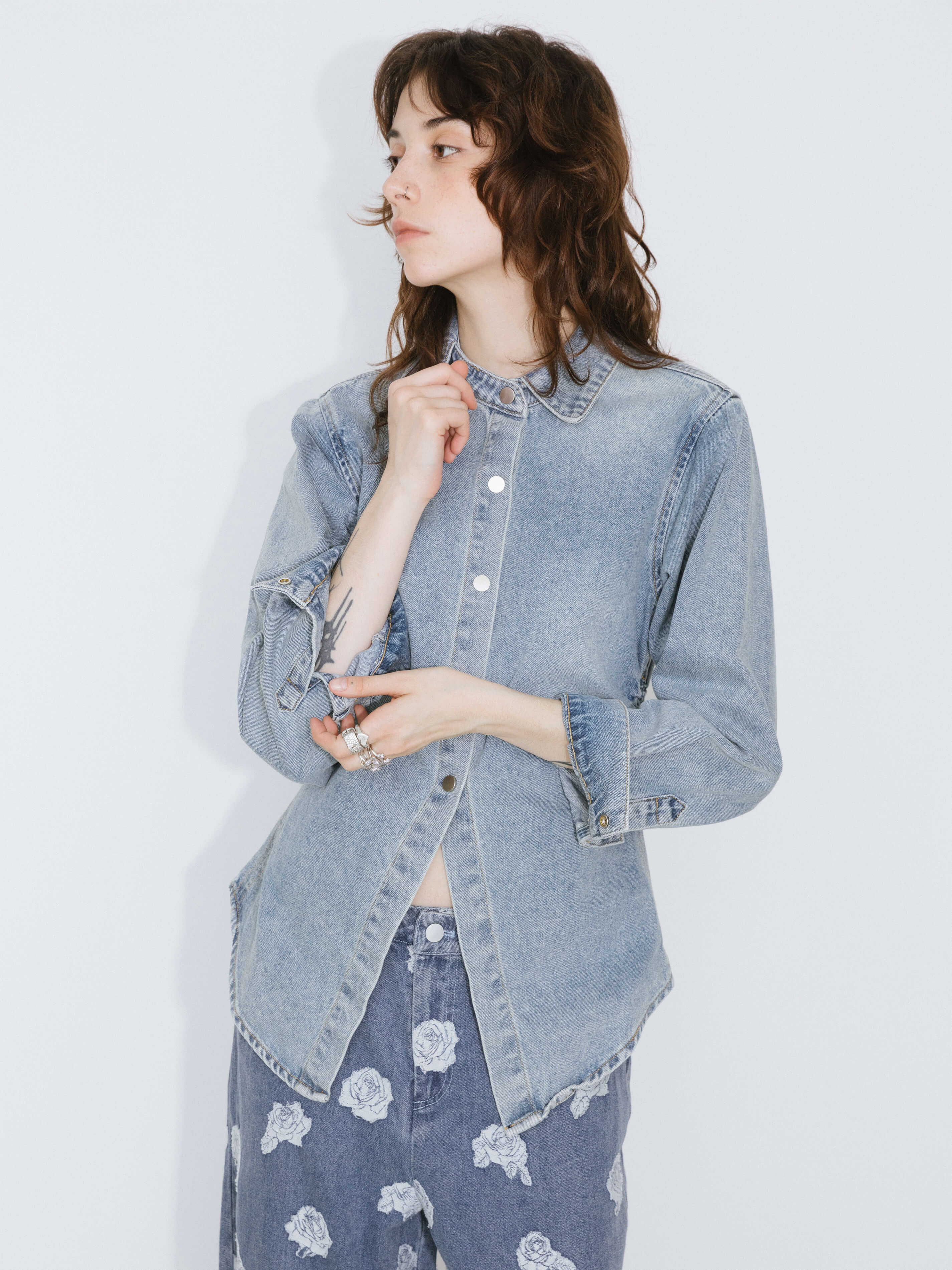 Blue Denim 100% Cotton Long Shirt - Image 3