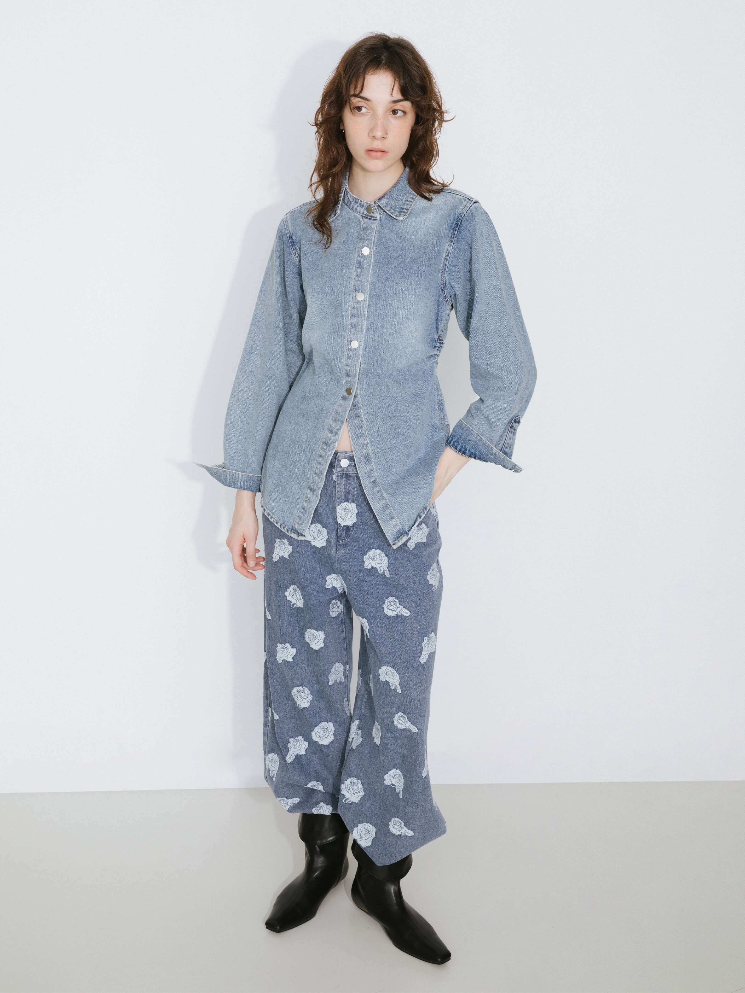 Blue Denim 100% Cotton Long Shirt - Image 5