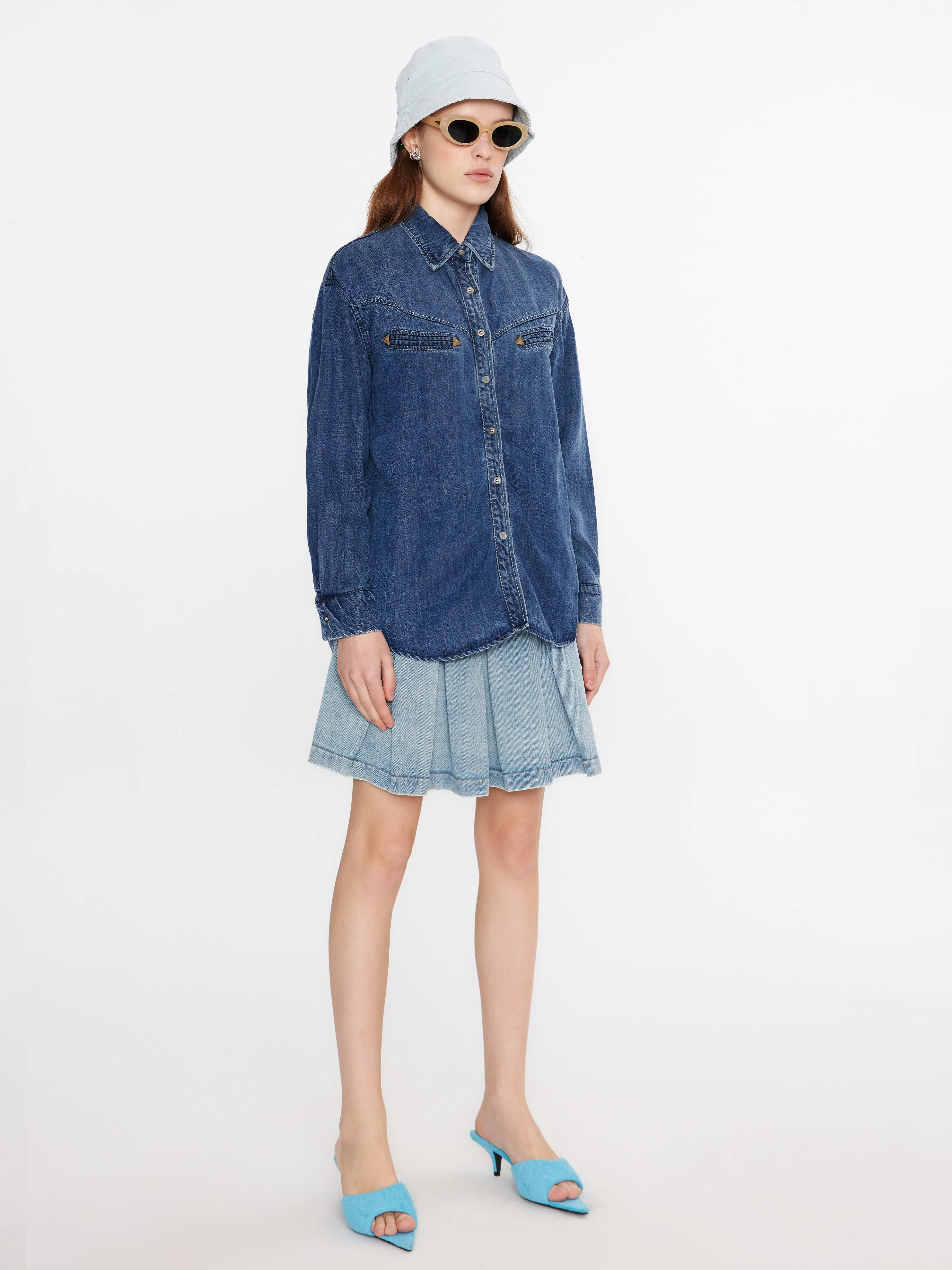 Blue Denim Western Shirt - Image 3