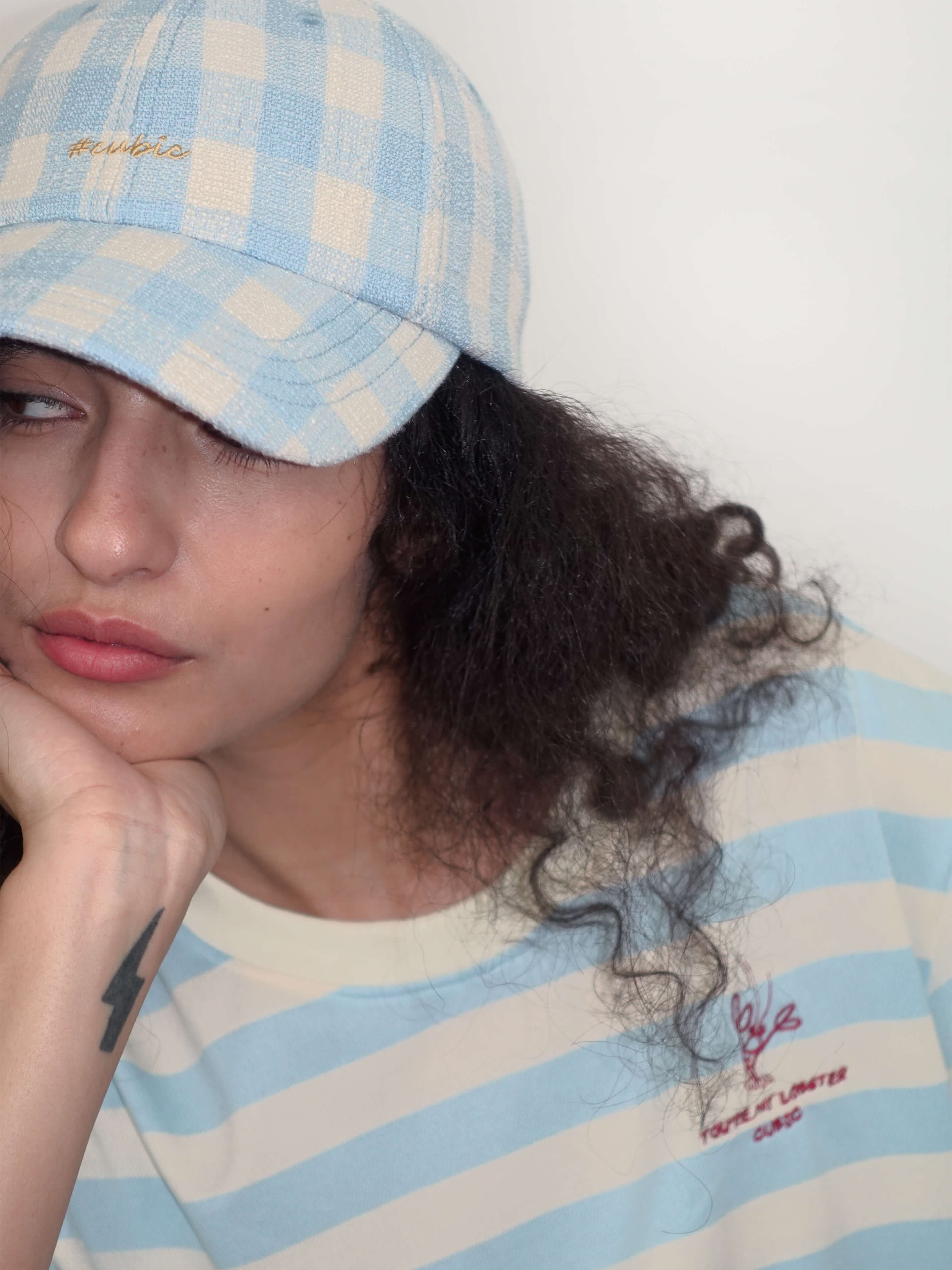 CUBIC Embroidered Plaid Pattern Cap - Image 6