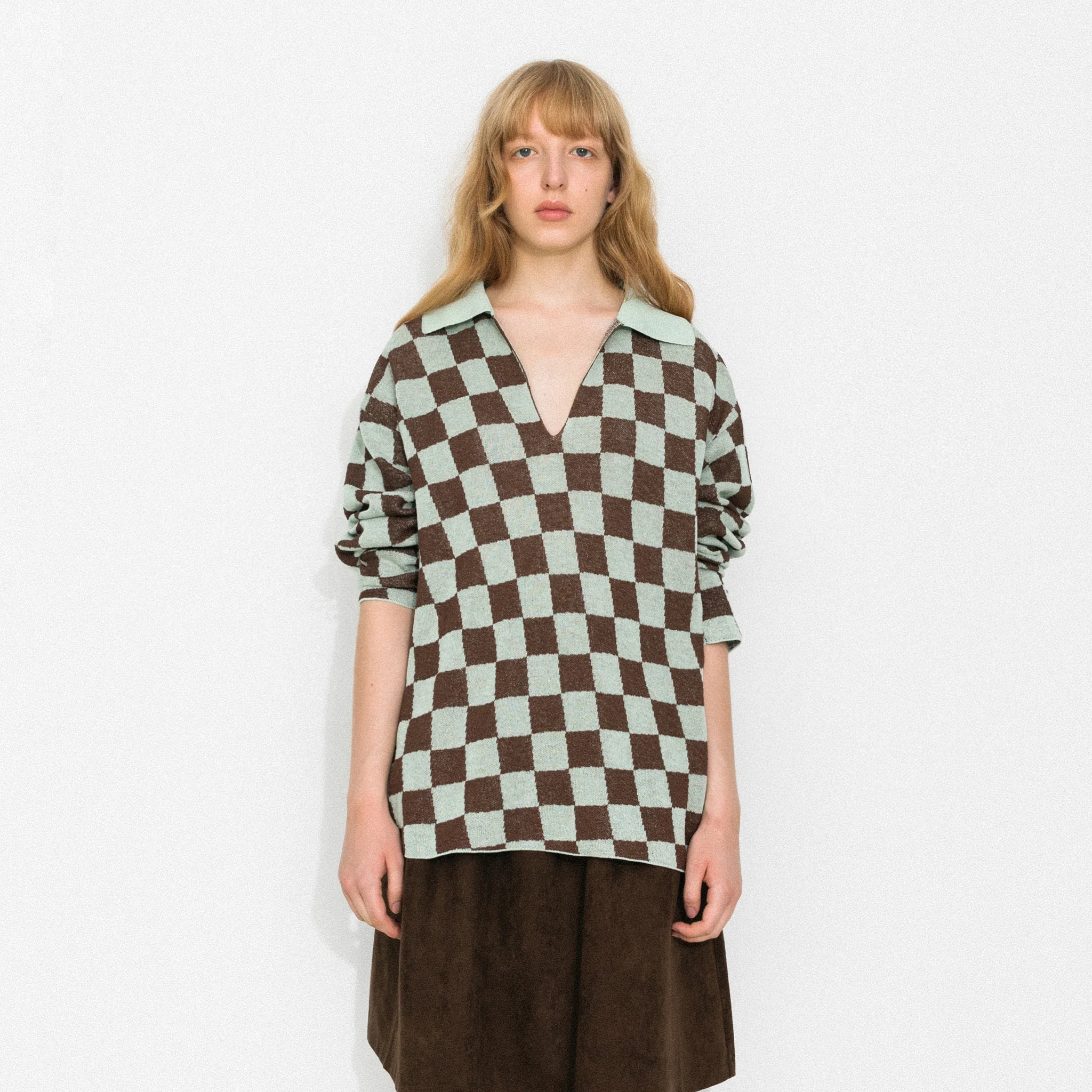 Checkerboard Contrast Knit Top - Image 8