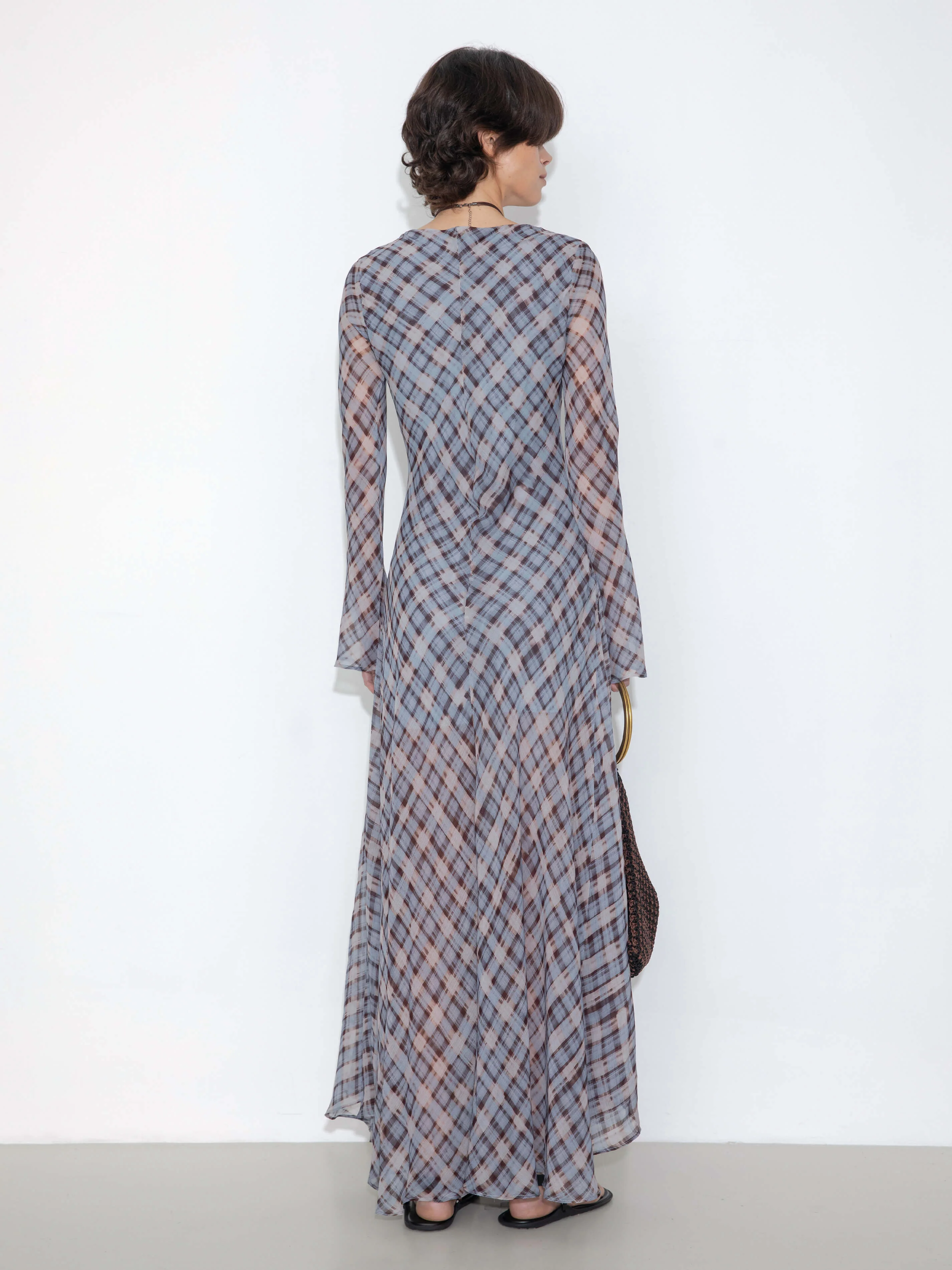 Checkered Crew Neck Long Sleeve Dress - Image 6