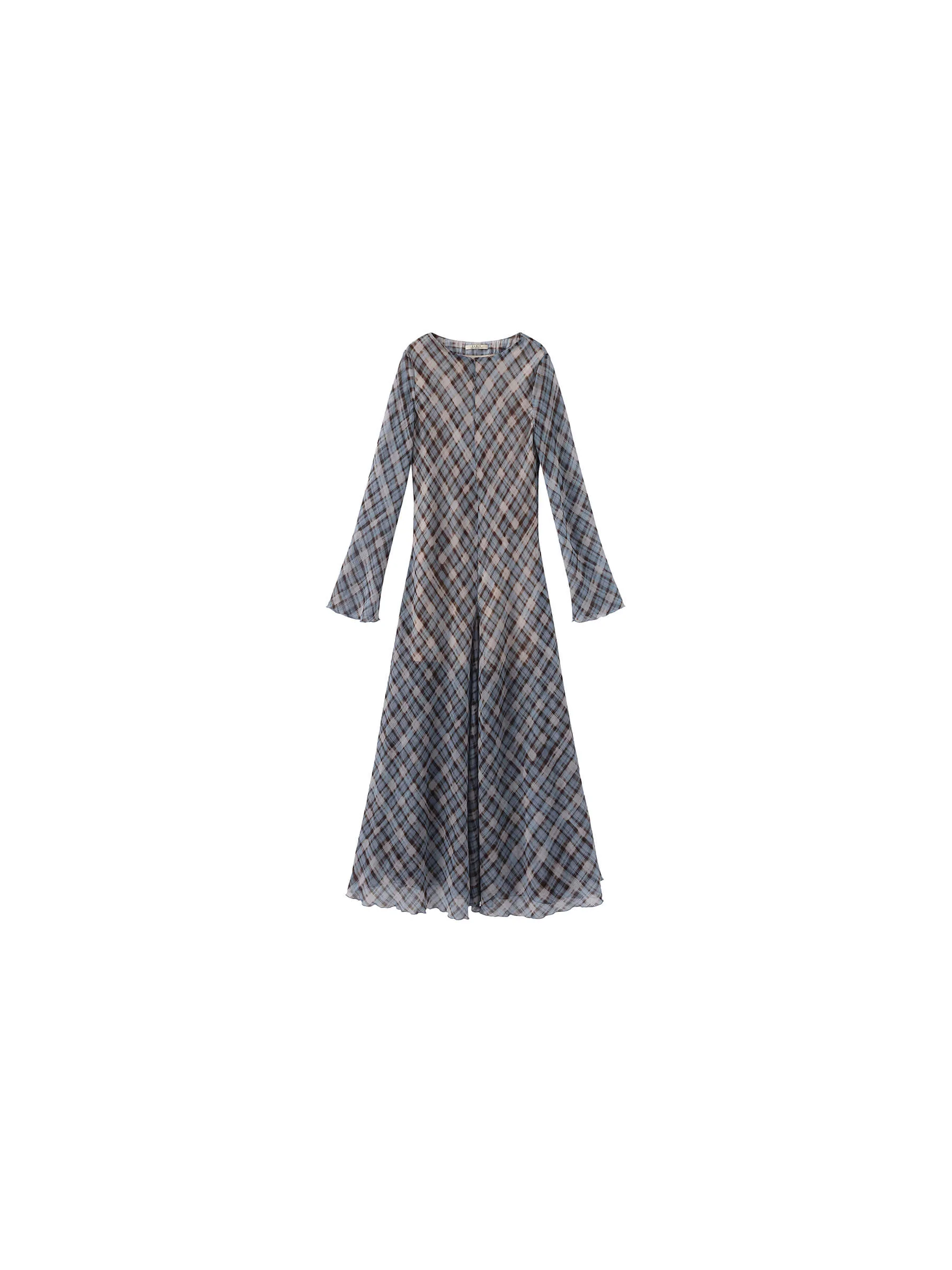 Checkered Crew Neck Long Sleeve Dress - Image 8