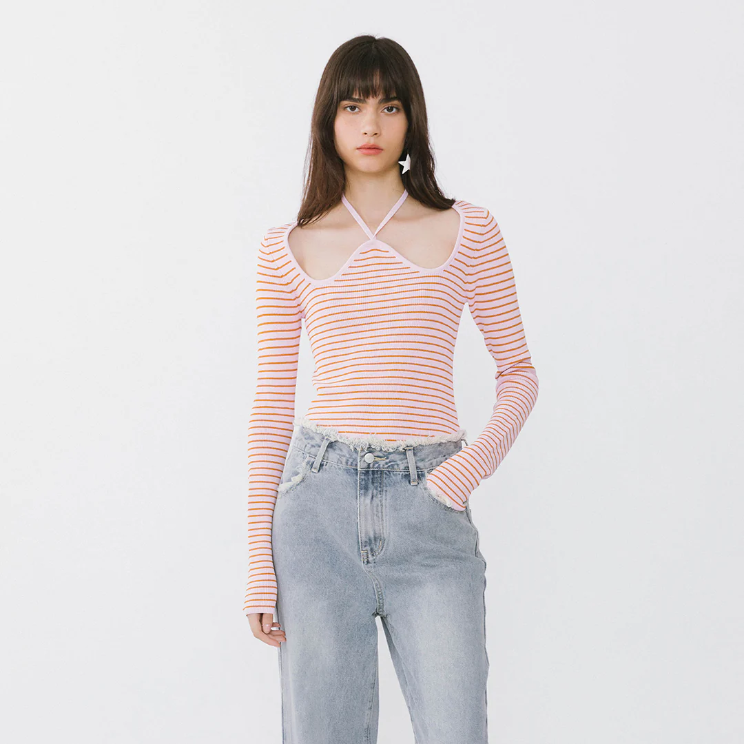 Chest Cut Out Striped Long Sleeve Top - Image 20