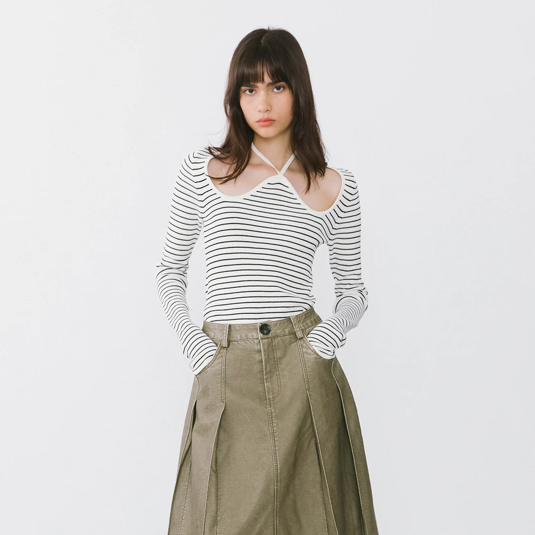 Chest Cut Out Striped Long Sleeve Top - Image 21