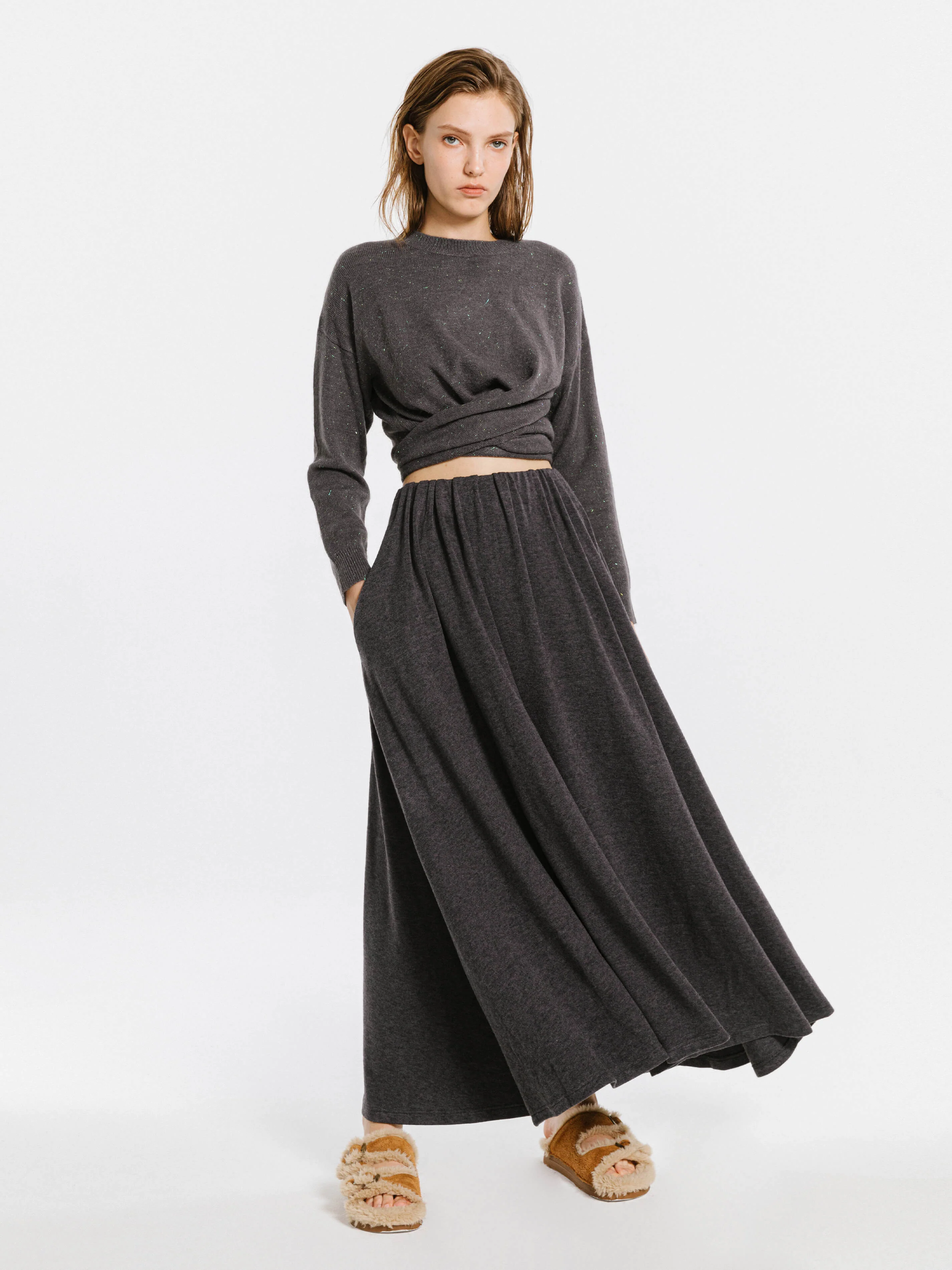 Crew Neck Front Tie Knit Sweater - Image 3