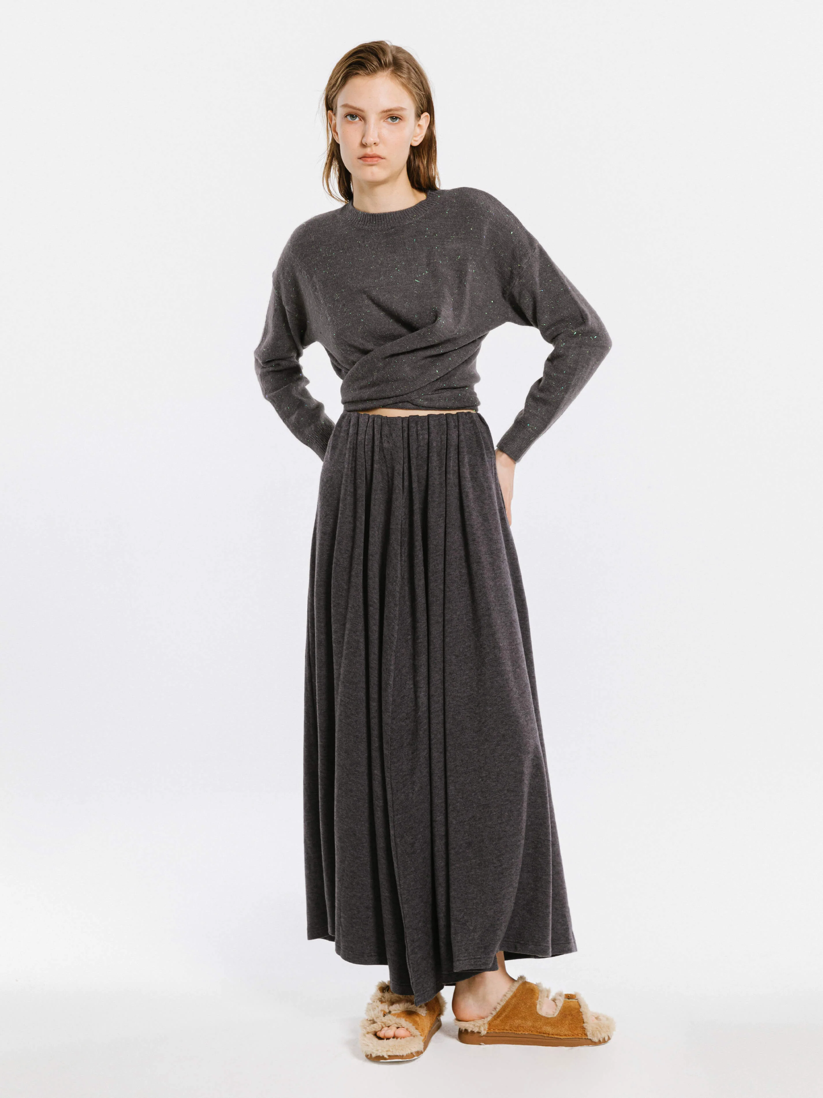Crew Neck Front Tie Knit Sweater - Image 6