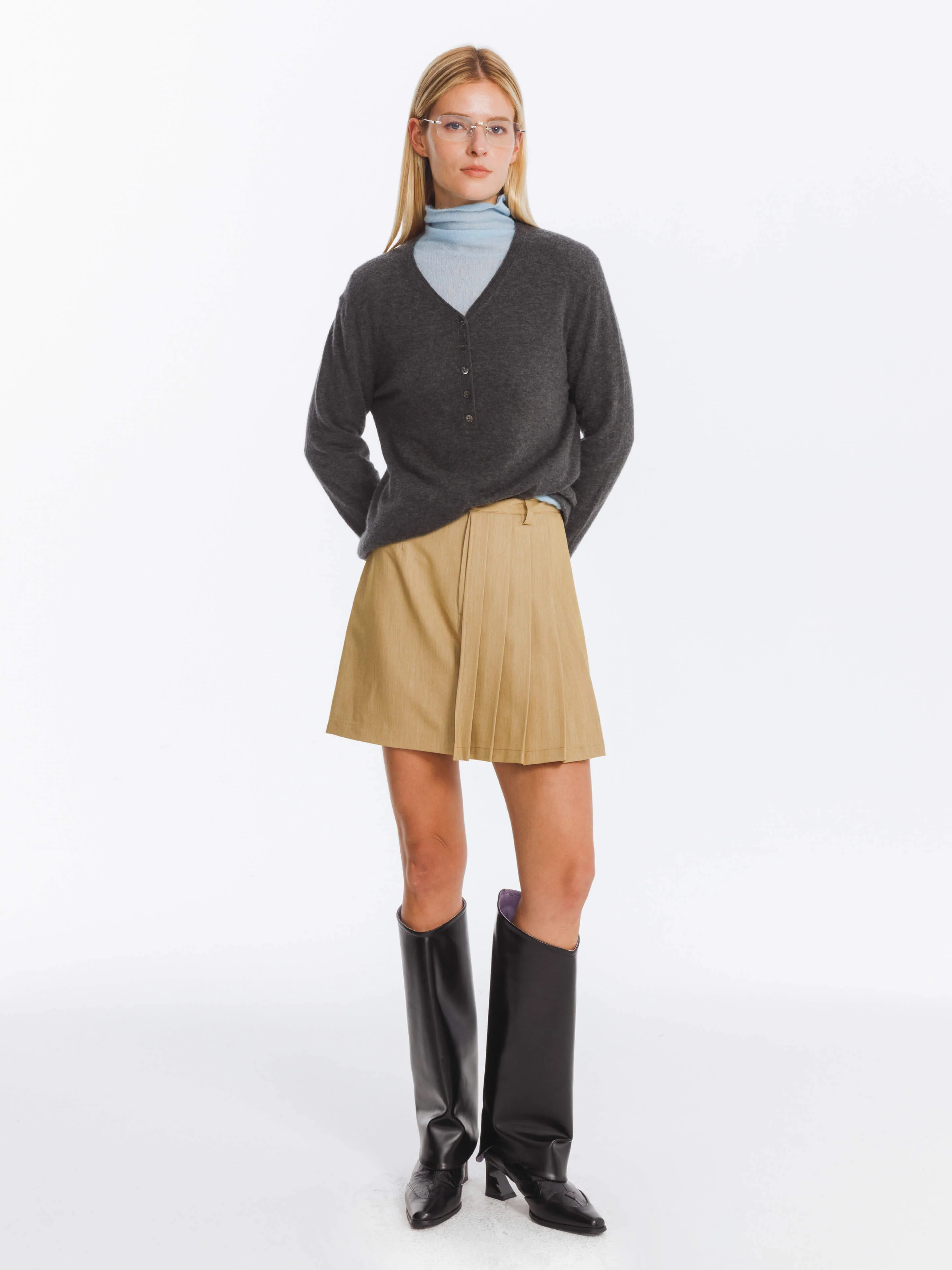 Irregular Pleated A-line Skirt - Image 3