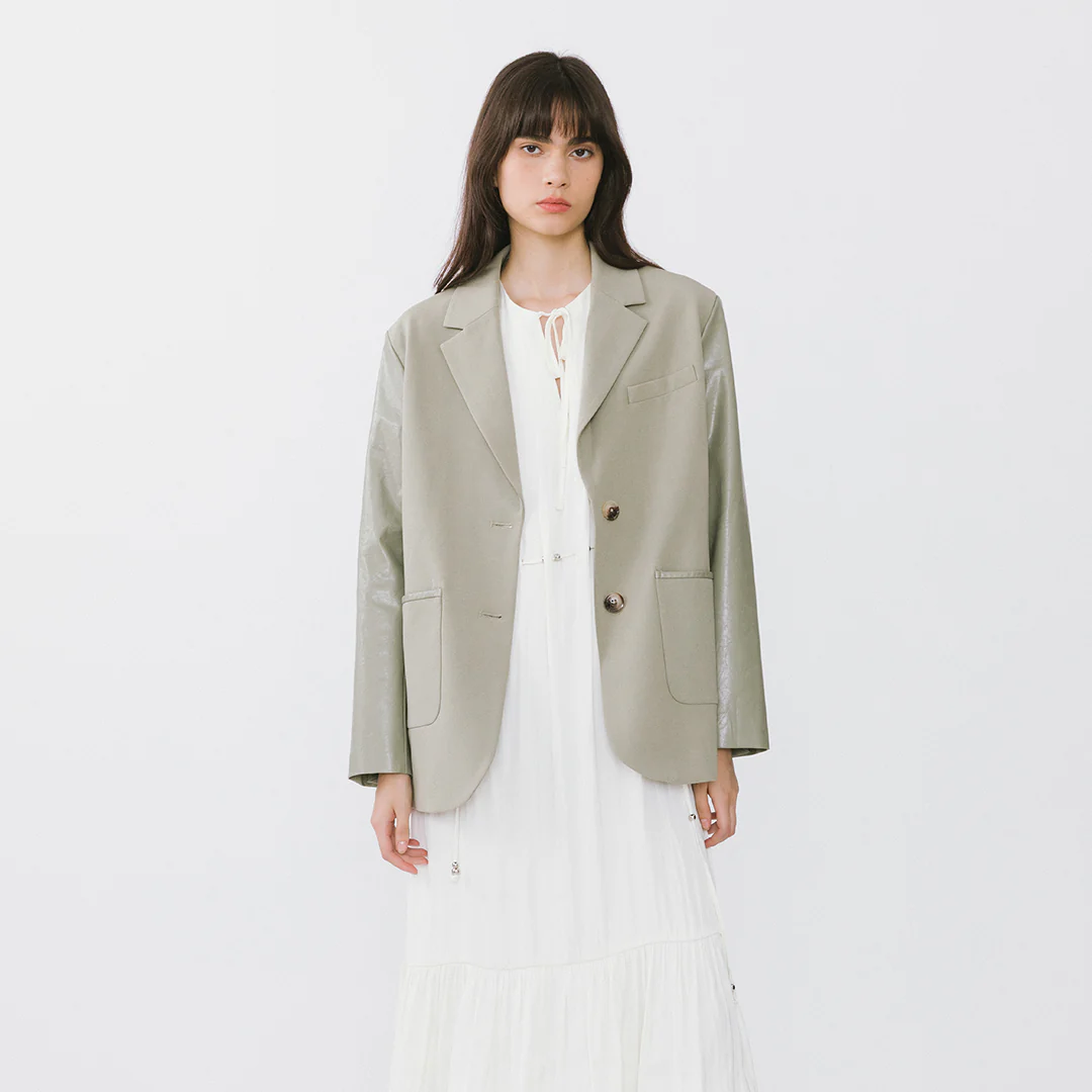 Faux Leather and Wool Oversized Blazer - Image 11