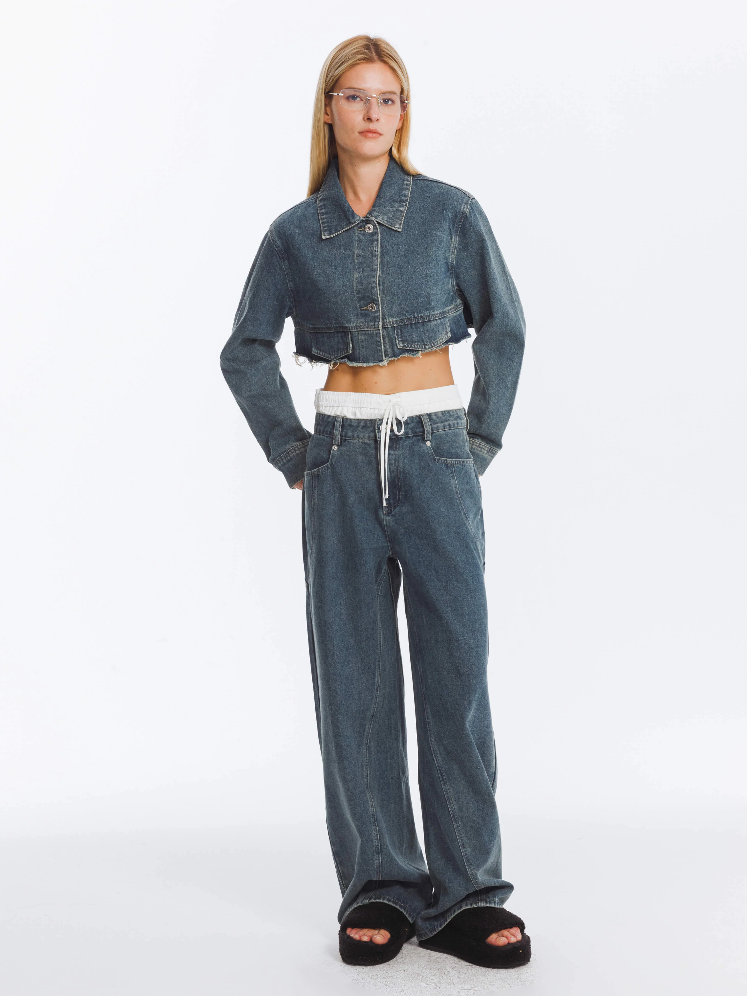 Extra Cropped Frayed Denim Jacket - Image 2