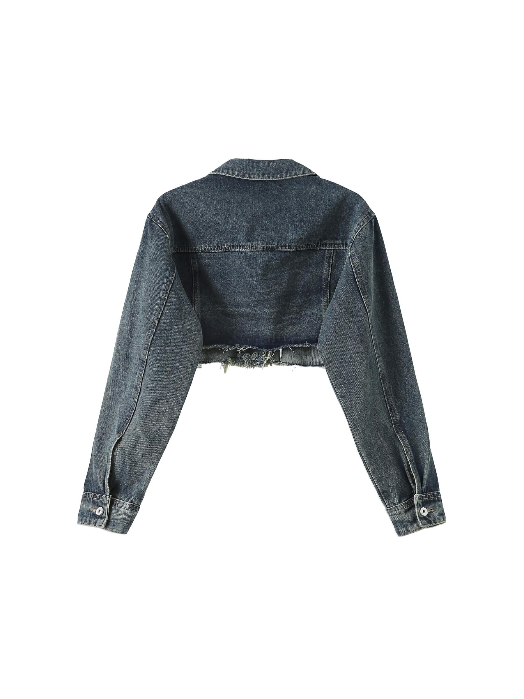 Extra Cropped Frayed Denim Jacket - Image 9