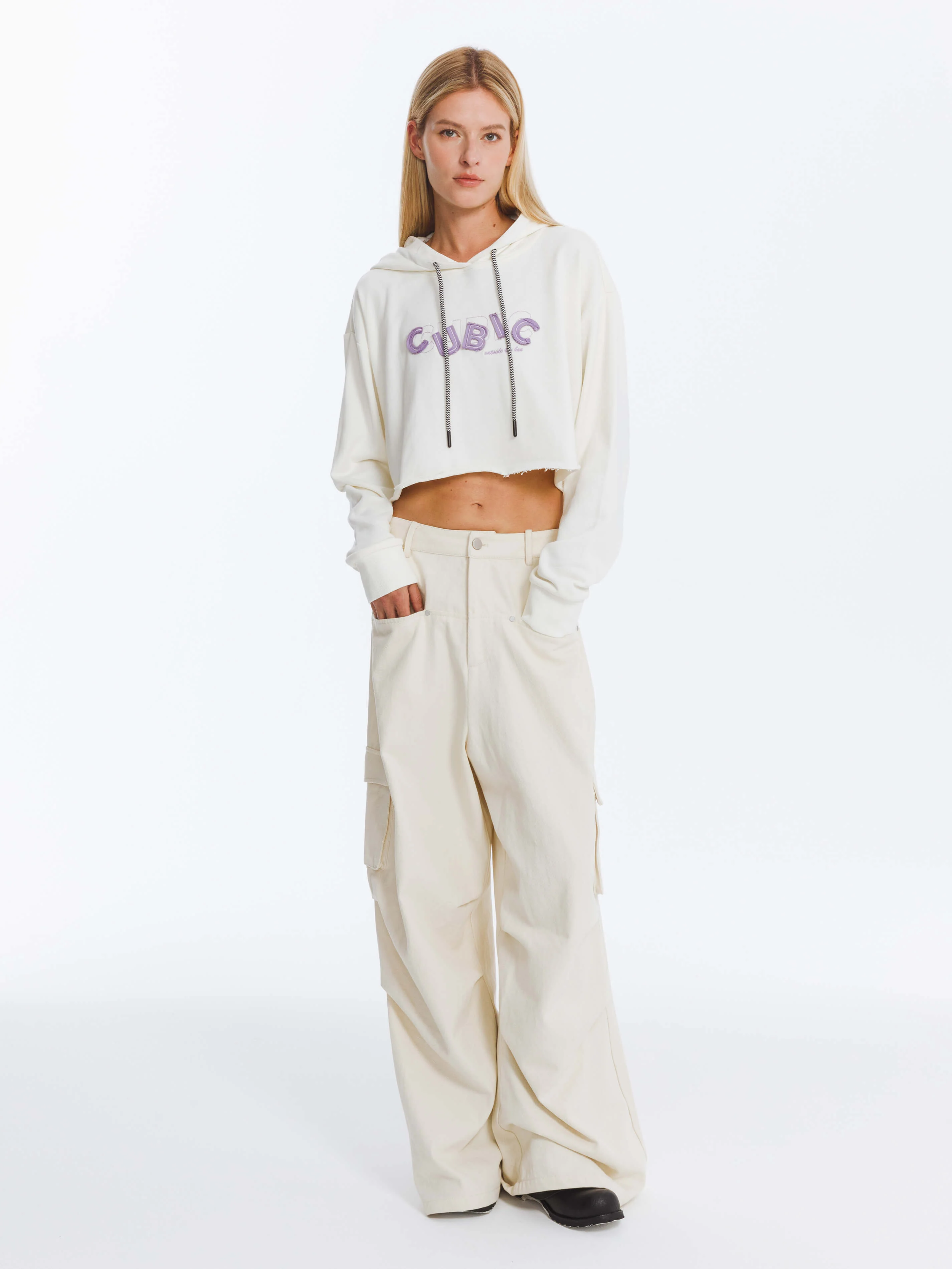 CUBIC Print Hooded Cropped Sweatshirt - Image 3
