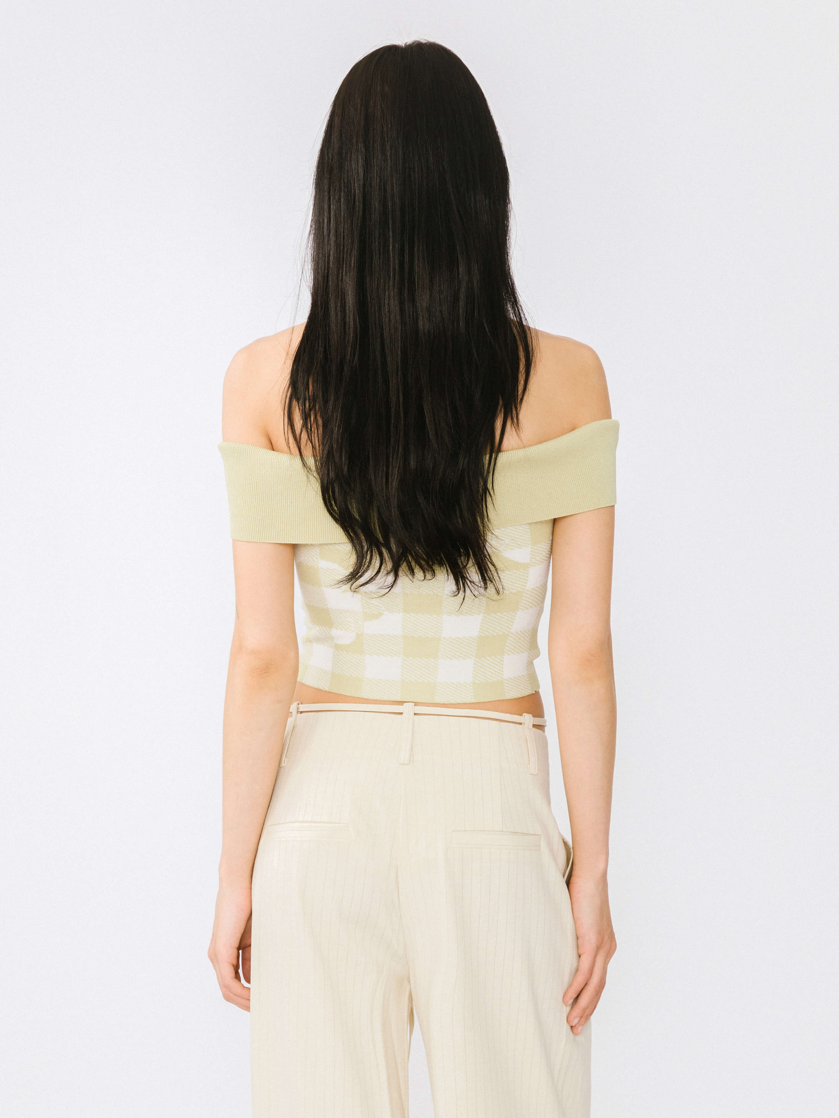 Off-Shoulder Checkered Knit Cami Top - Image 6