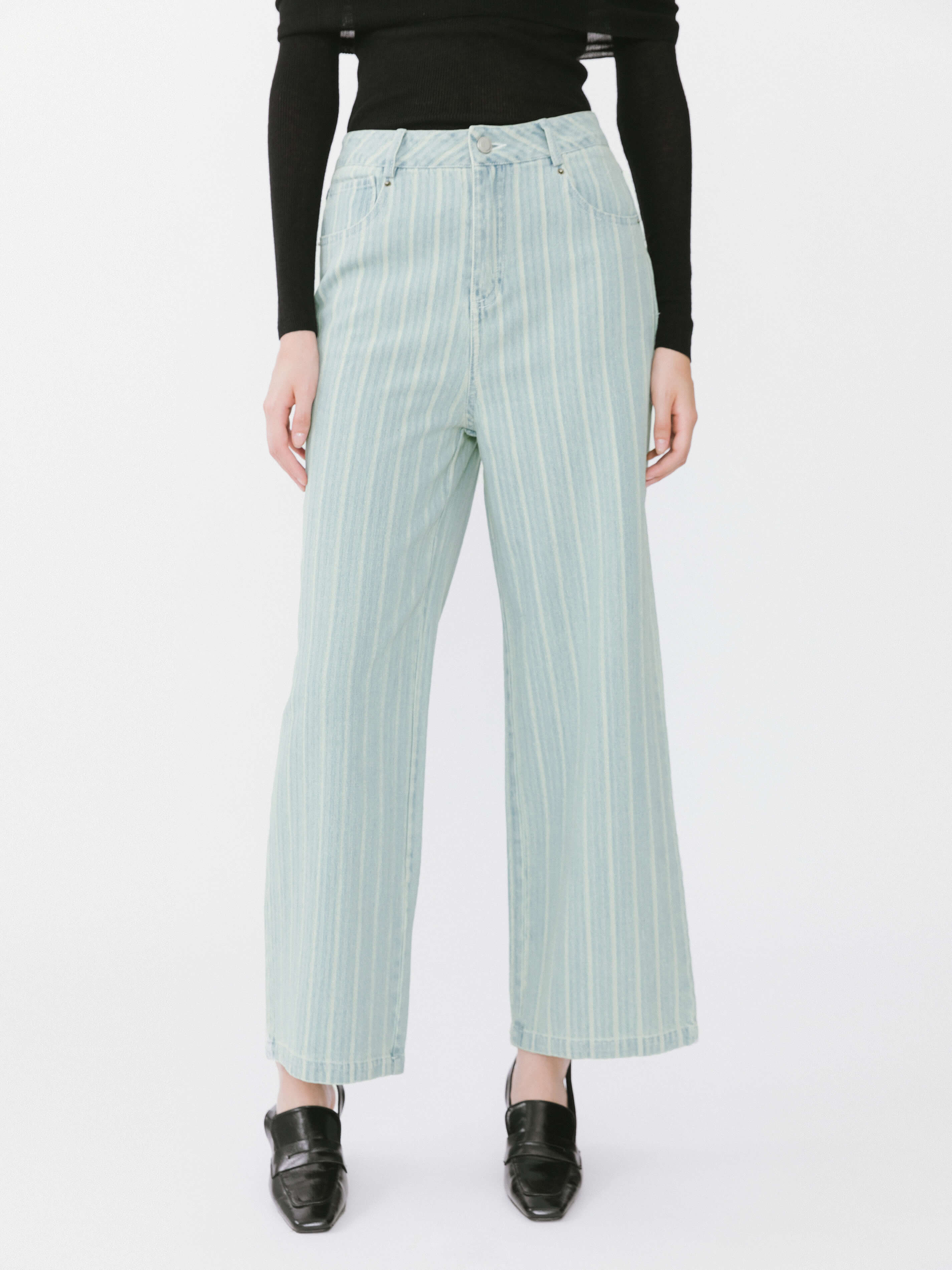 Pinstriped Wide Leg Cropped Jeans - Image 7