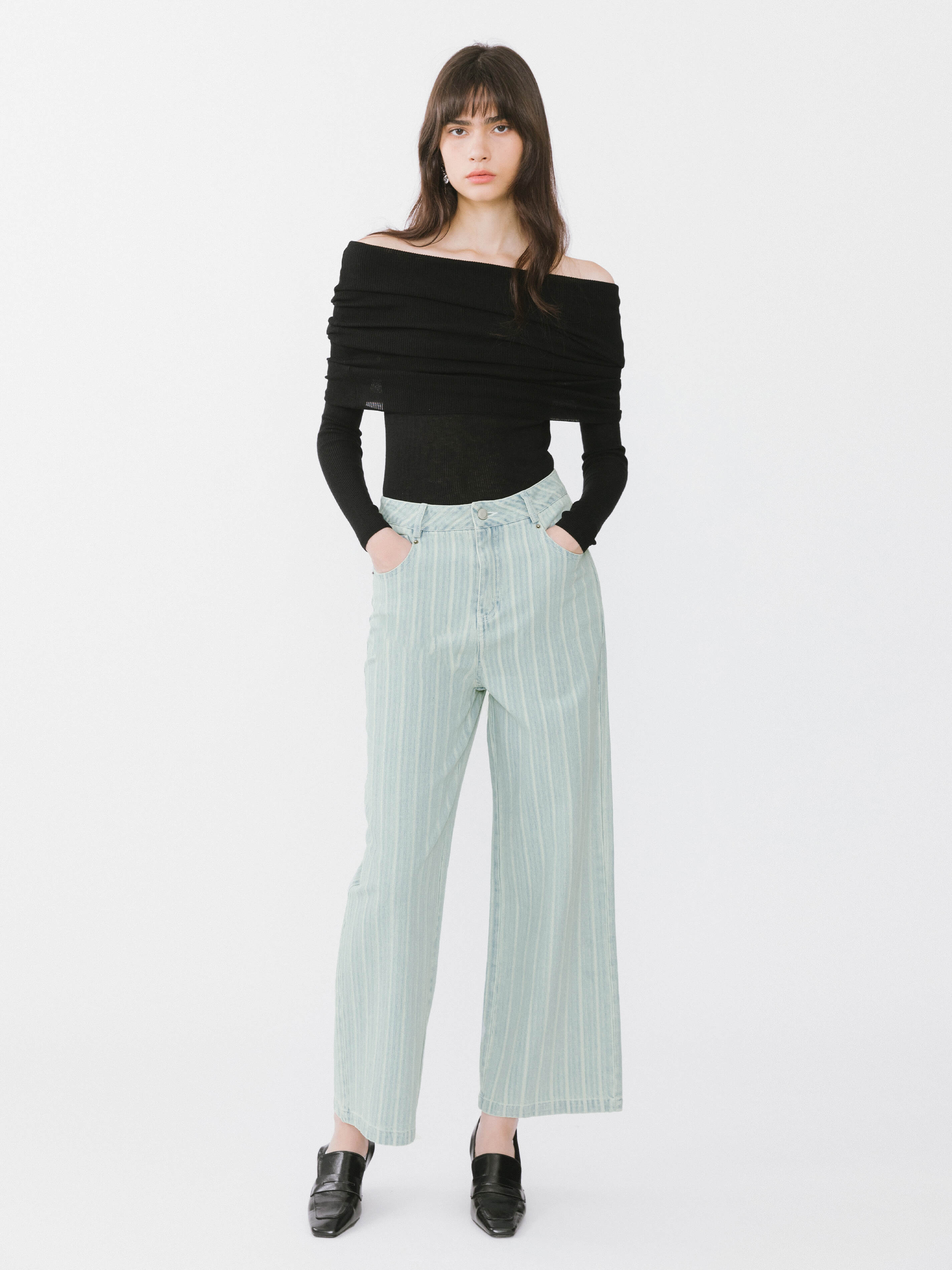 Pinstriped Wide Leg Cropped Jeans - Image 8