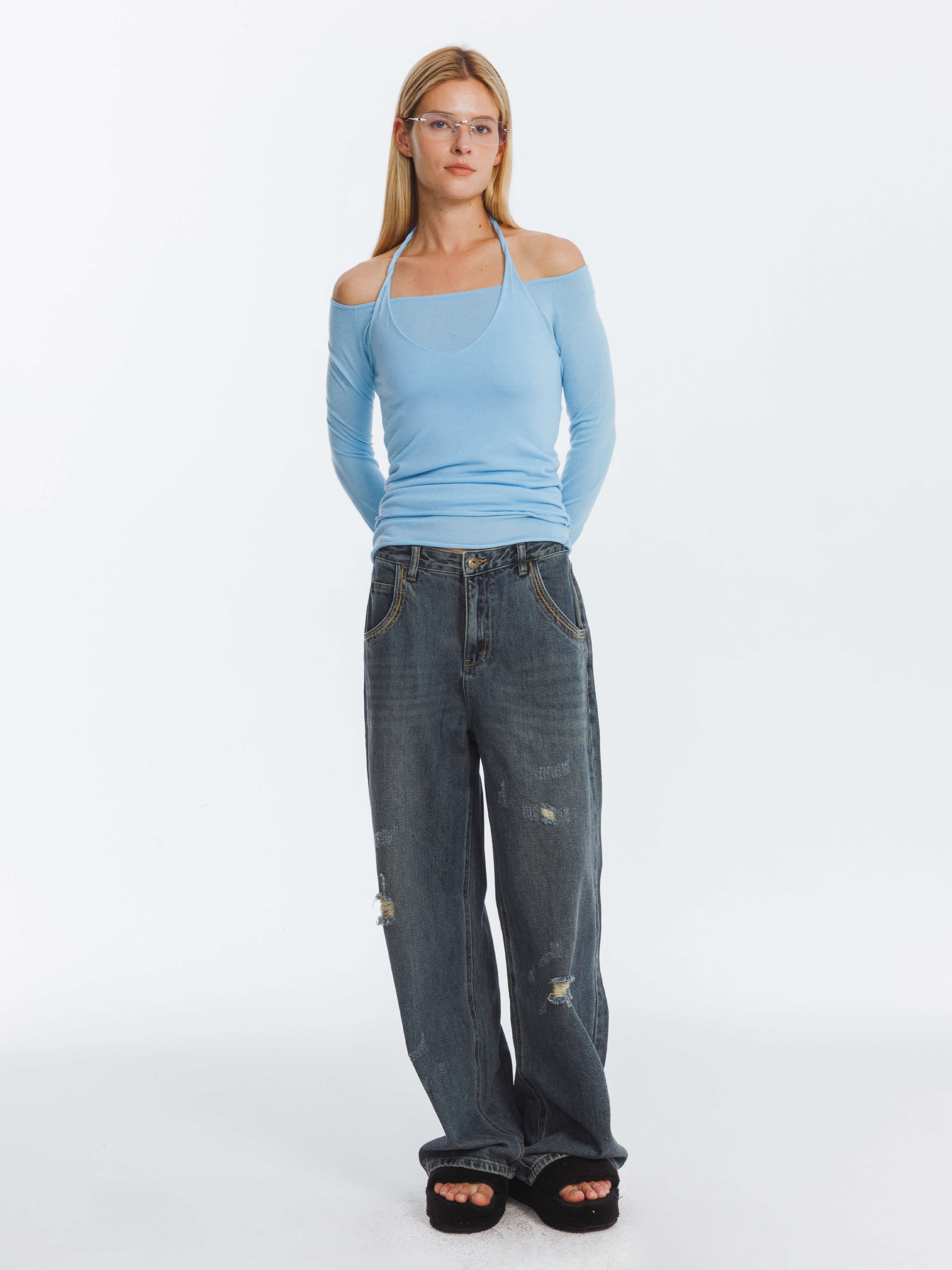 Hole Washed Straight Jeans - Image 4