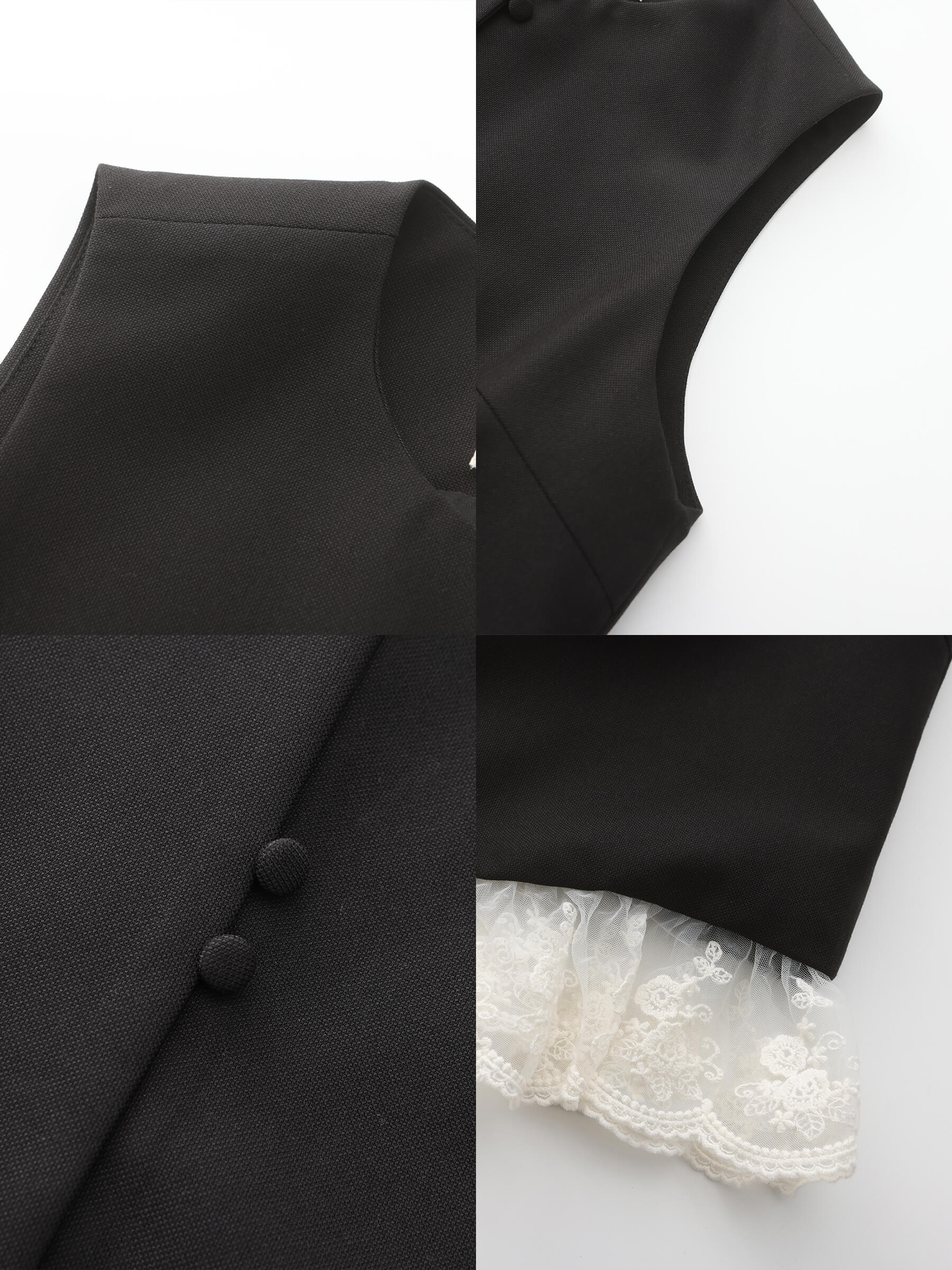 Lace Hem Patchwork Black Tank Top - Image 10