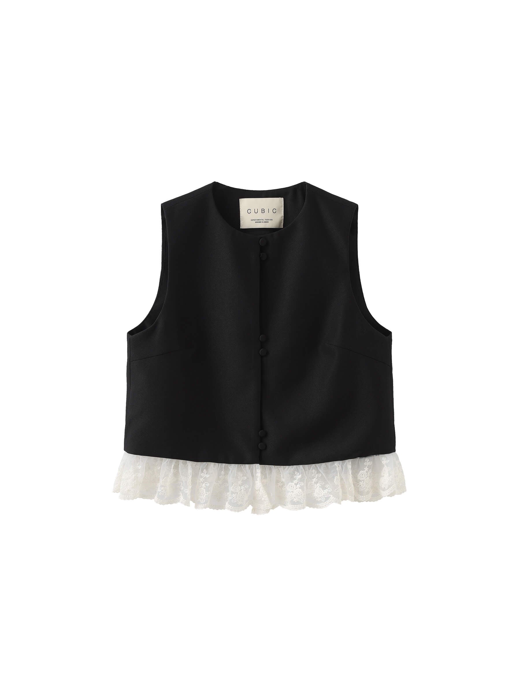 Lace Hem Patchwork Black Tank Top - Image 8