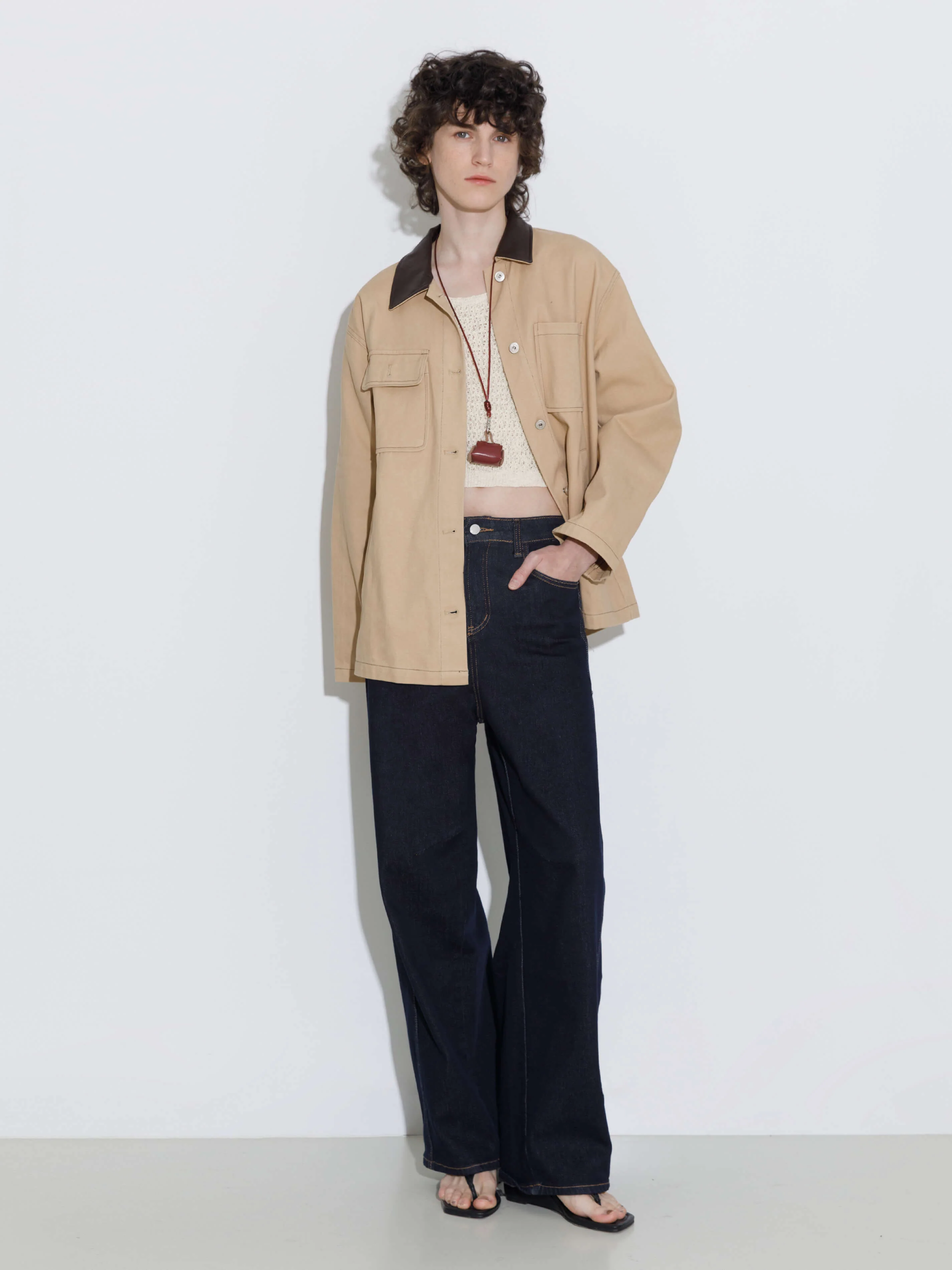 Cotton Loose Lapel Jacket with Asymmetric Pockets - Image 4
